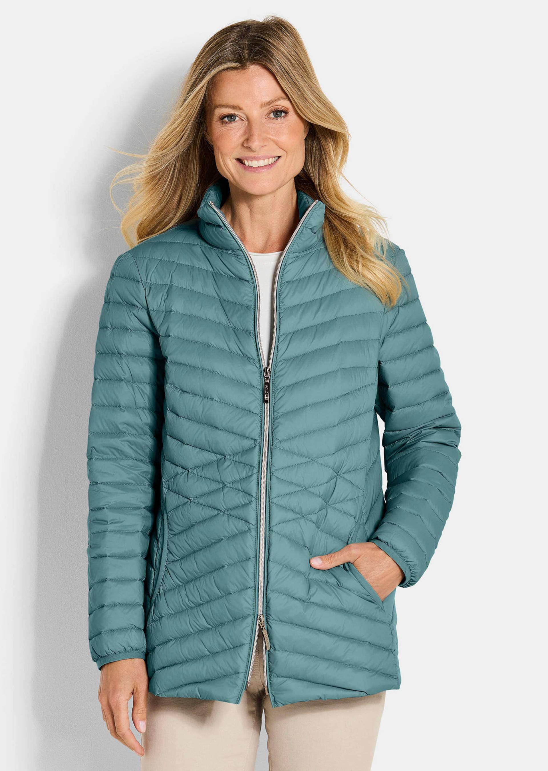 Daunenjacke mit femininer Steppung - graugrün - Gr. 19 von Goldner Fashion von Goldner Fashion