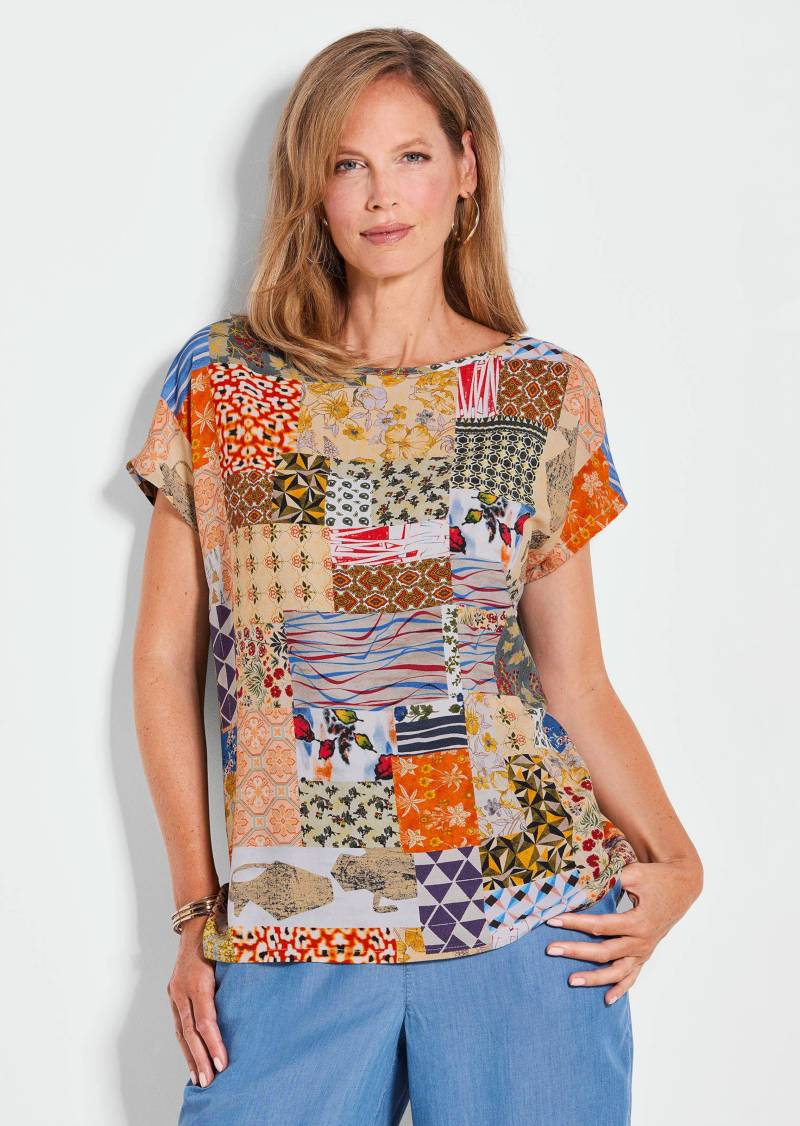 Druckbluse im Patch-Print - gelb / gemustert - Gr. 40 von Goldner Fashion von Goldner Fashion