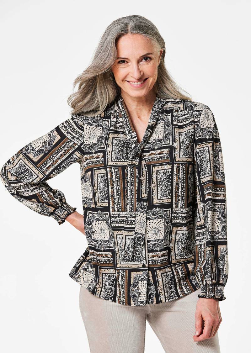 Druckbluse mit Tunika-Ausschnitt - schwarz / gemustert - Gr. 44 von Goldner Fashion von Goldner Fashion