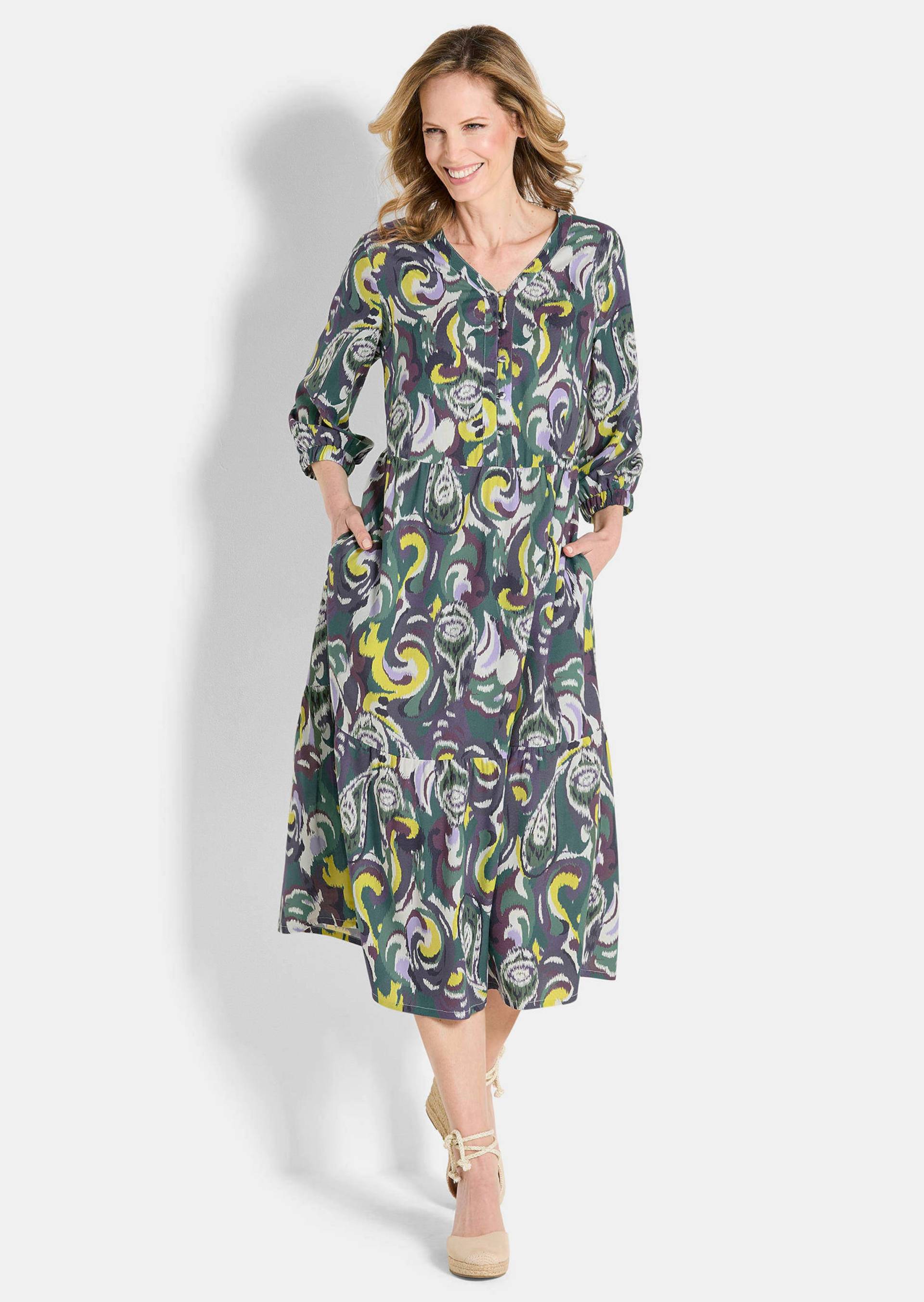 Druckkleid aus weich fließender Viskose - grün / gemustert - Gr. 44 von Goldner Fashion von Goldner Fashion