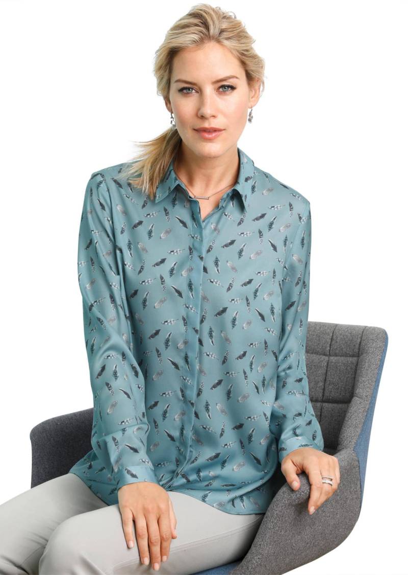 Einzigartige Hemdbluse in Satinware - türkis / gemustert - Gr. 44 von Goldner Fashion von Goldner Fashion