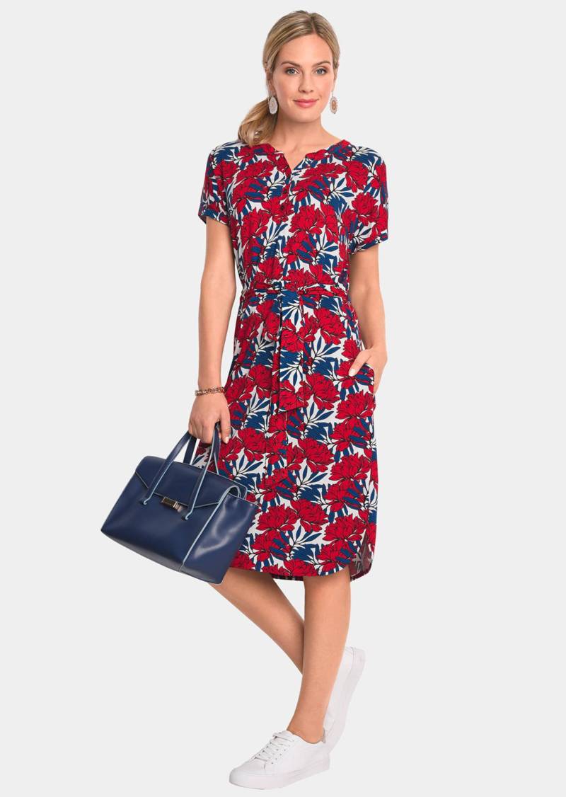 Elastisches Jerseykleid mit modischem Druck - rot / royalblau / cremeweiß - Gr. 46 von Goldner Fashion von Goldner Fashion