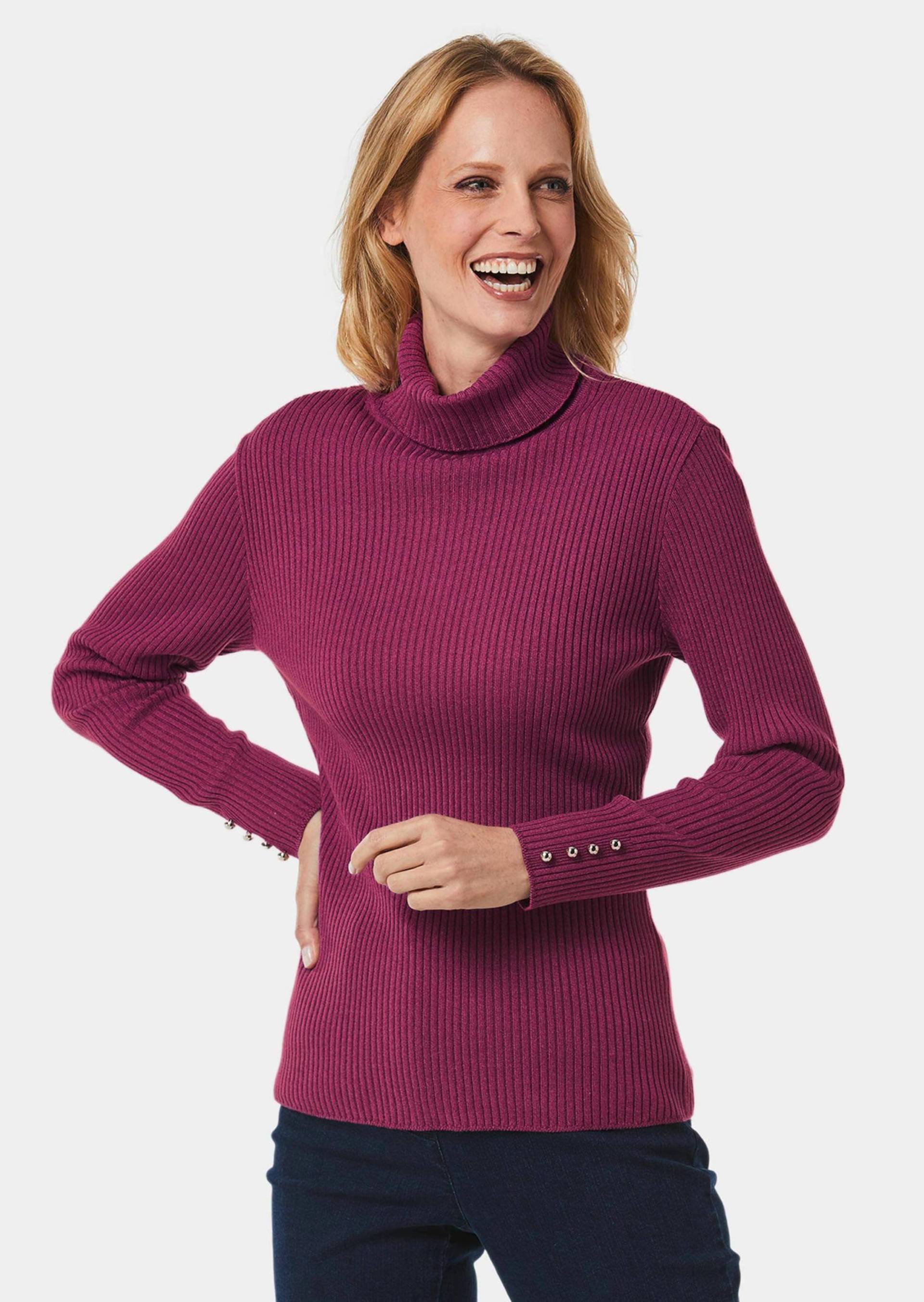 Eleganter Rollkragenpullover mit optischen Knöpfen - bordeaux - Gr. 24 von Goldner Fashion von Goldner Fashion
