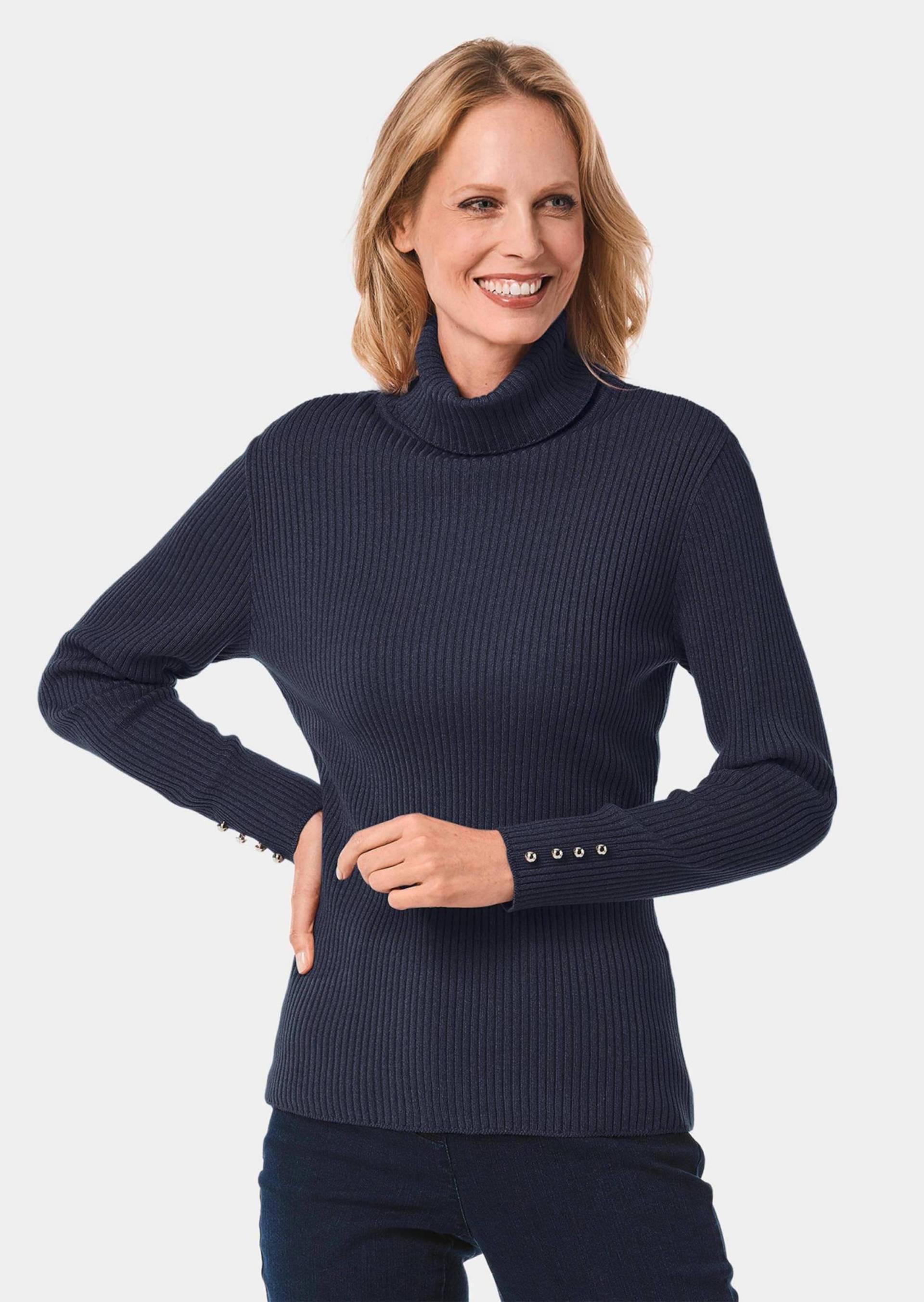 Eleganter Rollkragenpullover mit optischen Knöpfen - marine - Gr. 21 von Goldner Fashion von Goldner Fashion