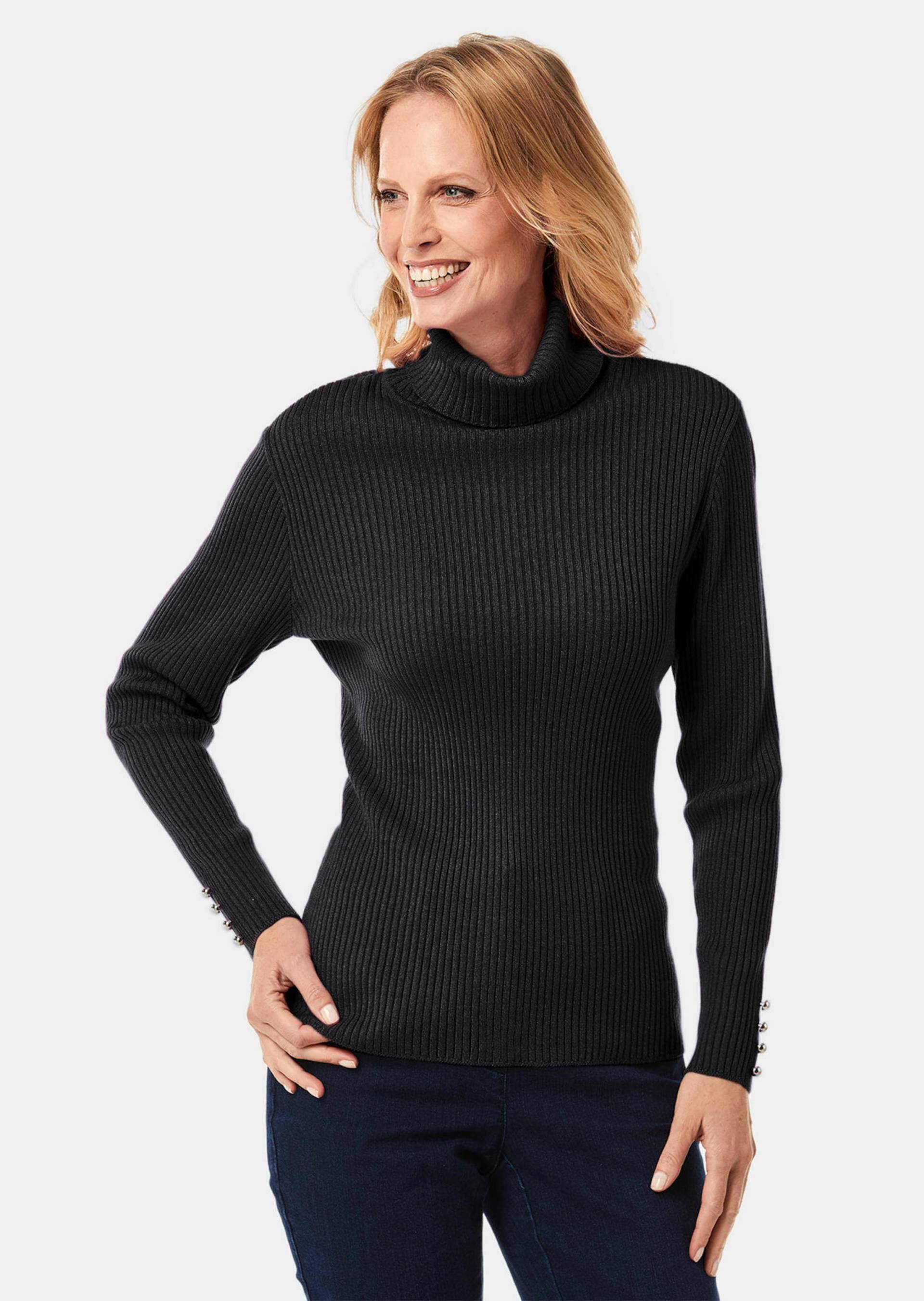 Eleganter Rollkragenpullover mit optischen Knöpfen - schwarz - Gr. 22 von Goldner Fashion von Goldner Fashion