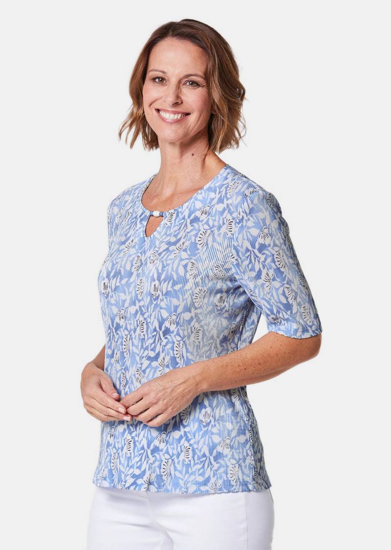 Feinplissee-Shirt mit Schmuckelement - blau - Gr. 38 von Goldner Fashion von Goldner Fashion