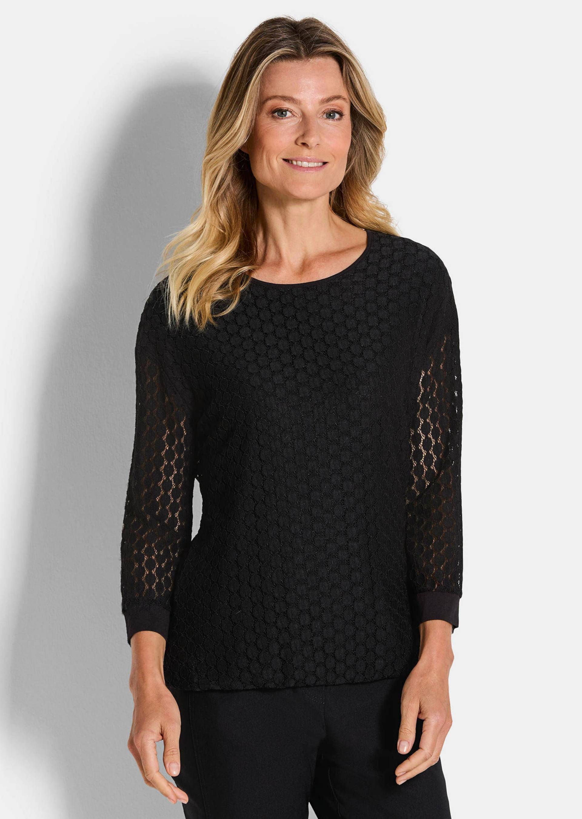 Feminines Shirt aus Spitze - schwarz - Gr. 52 von Goldner Fashion von Goldner Fashion