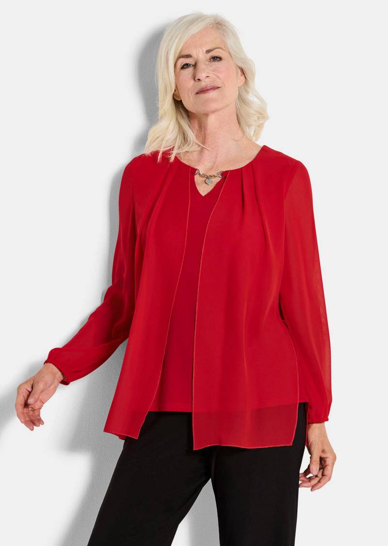 Festliche Bluse mit Chiffonüberwurf und Schmuckelement - rot - Gr. 42 von Goldner Fashion von Goldner Fashion