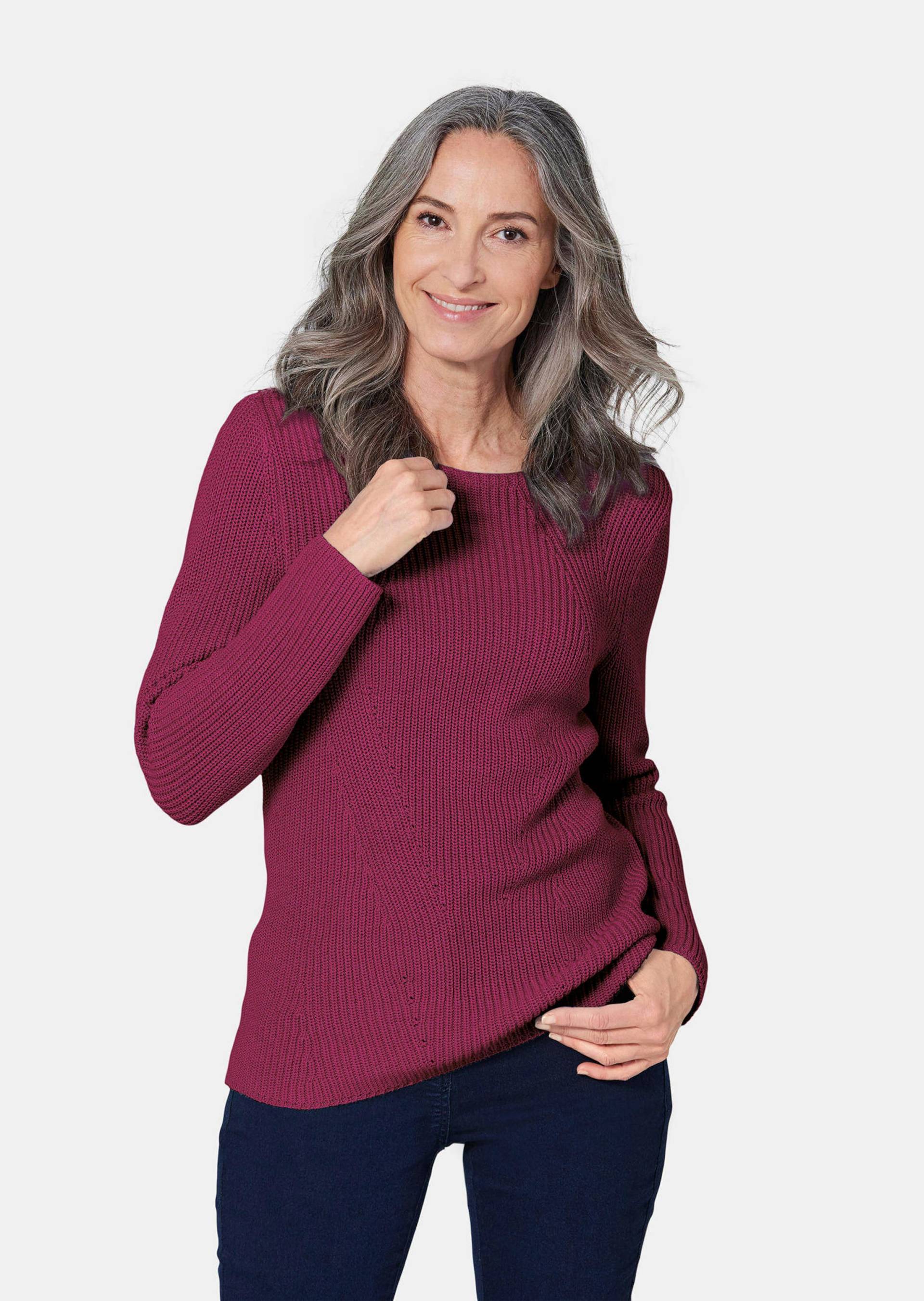 Figurschmeichelnder Pullover aus reiner Baumwolle - bordeaux - Gr. 52 von Goldner Fashion von Goldner Fashion