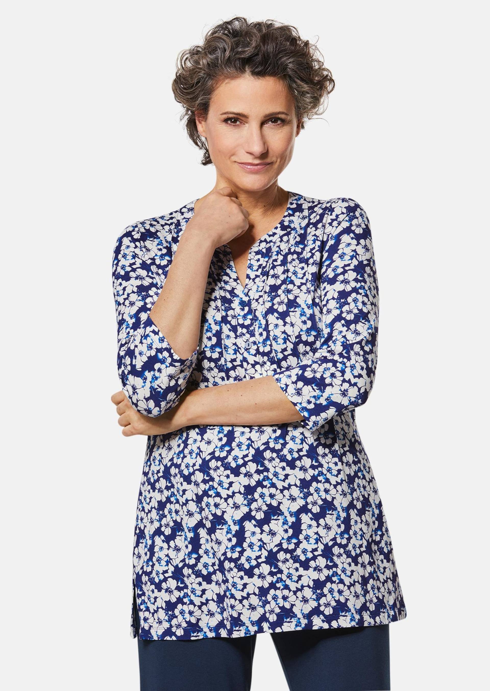 Figurschmeichelndes Drucktunika-Shirt - marine / geblümt - Gr. 24 von Goldner Fashion von Goldner Fashion