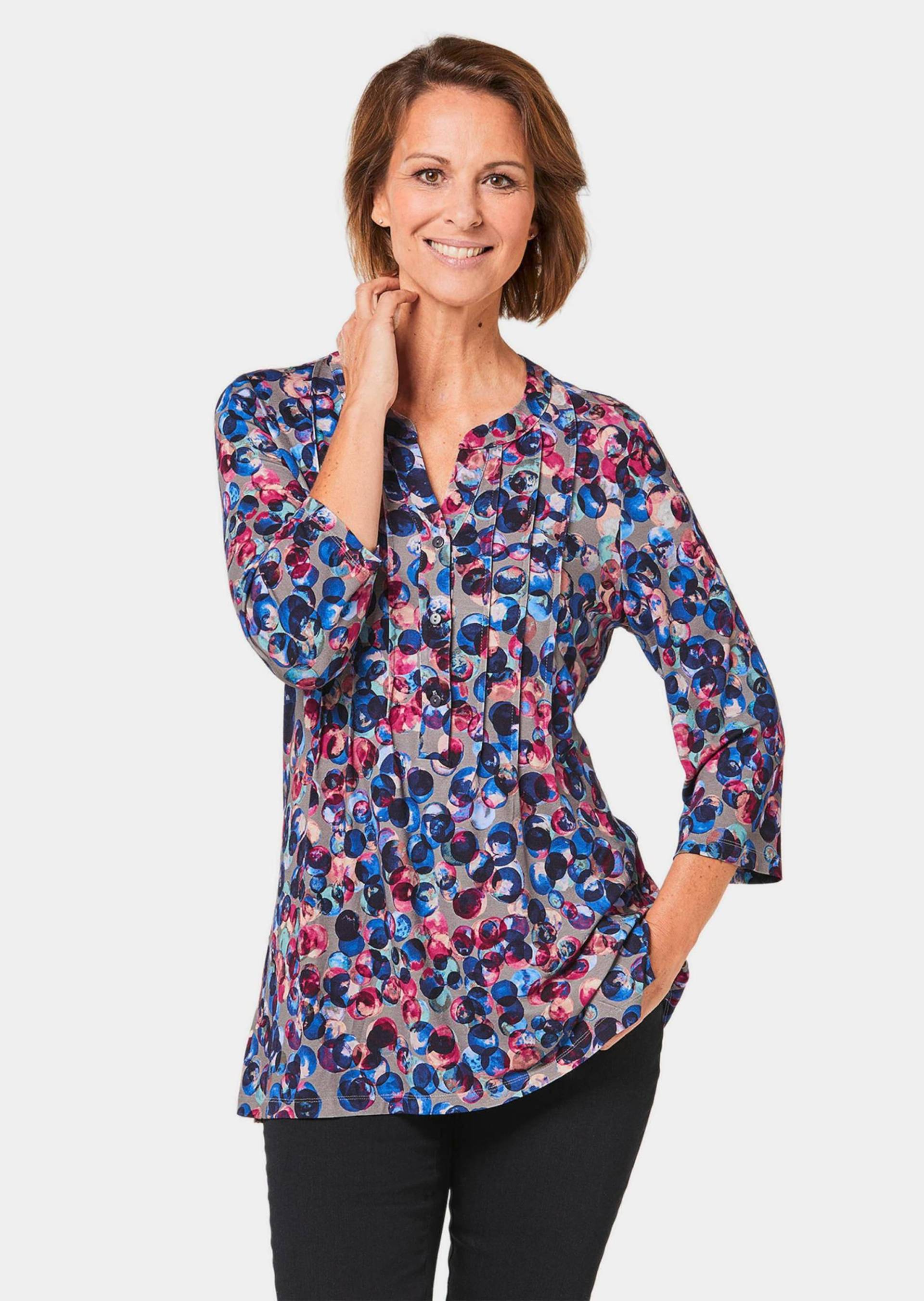 Figurschmeichelndes Drucktunika-Shirt - marine / rot / getupft - Gr. 19 von Goldner Fashion von Goldner Fashion