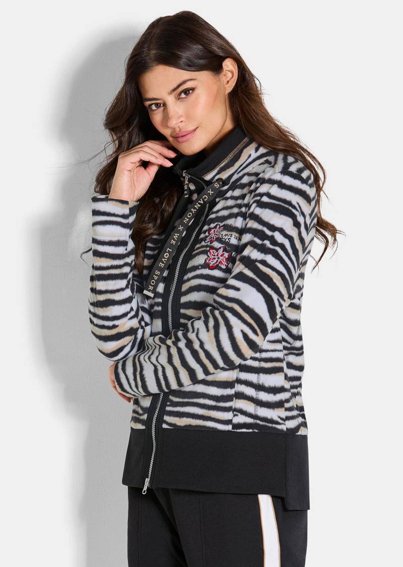 Fleecejacke im Animal Print - weiß / schwarz / camel - Gr. 48 von Goldner Fashion von Goldner Fashion