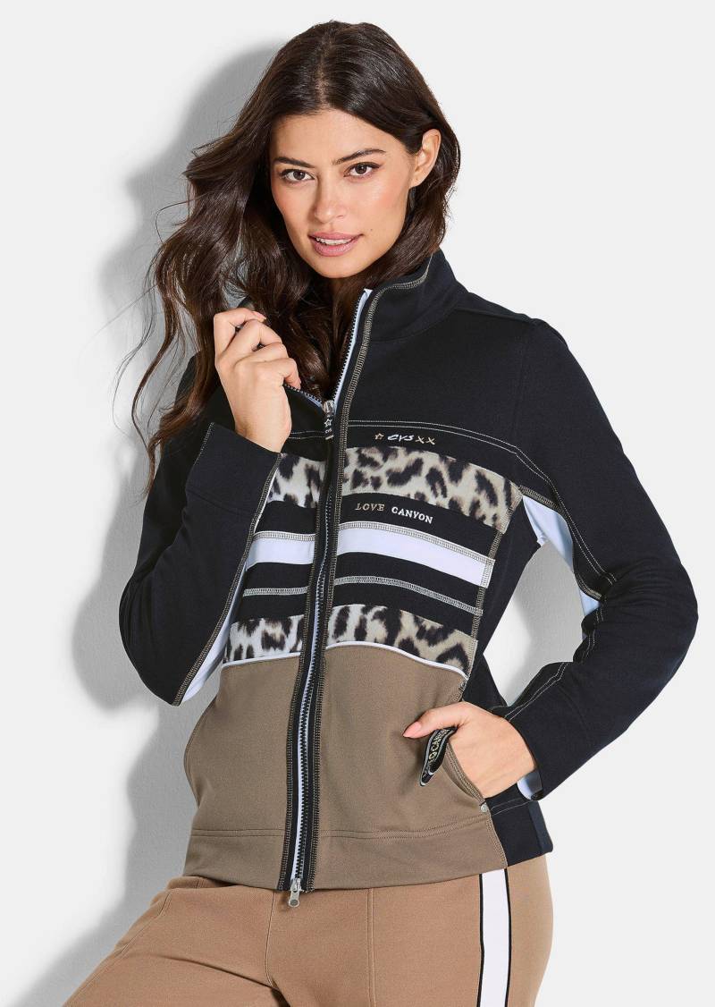 Fleecejacke mit Animal Print - camel / schwarz / weiß - Gr. 42 von Goldner Fashion von Goldner Fashion
