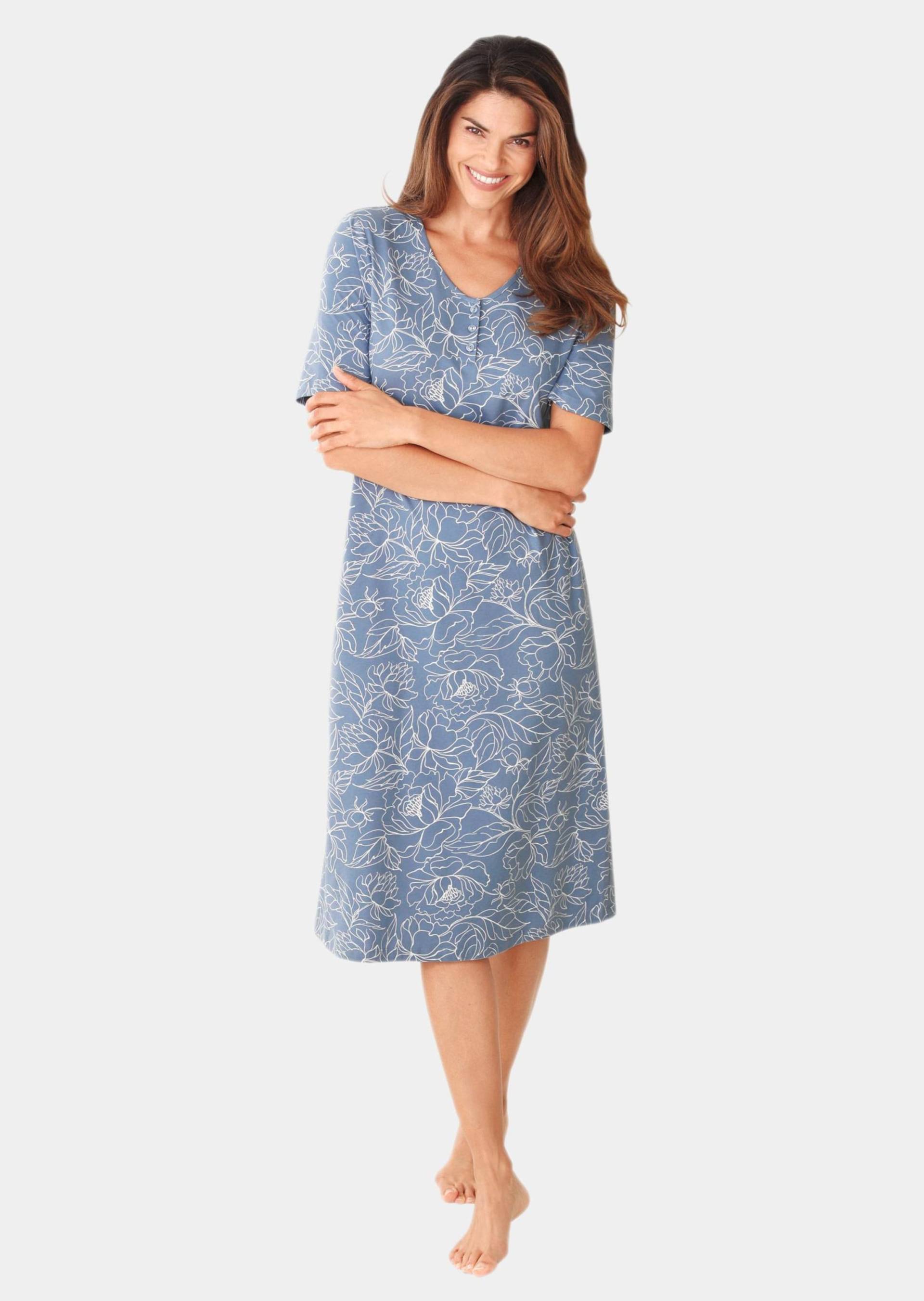 Florales Nachthemd im Doppelpack - blau / beige / weiß / gemustert - Gr. 48/50 von Goldner Fashion von Goldner Fashion