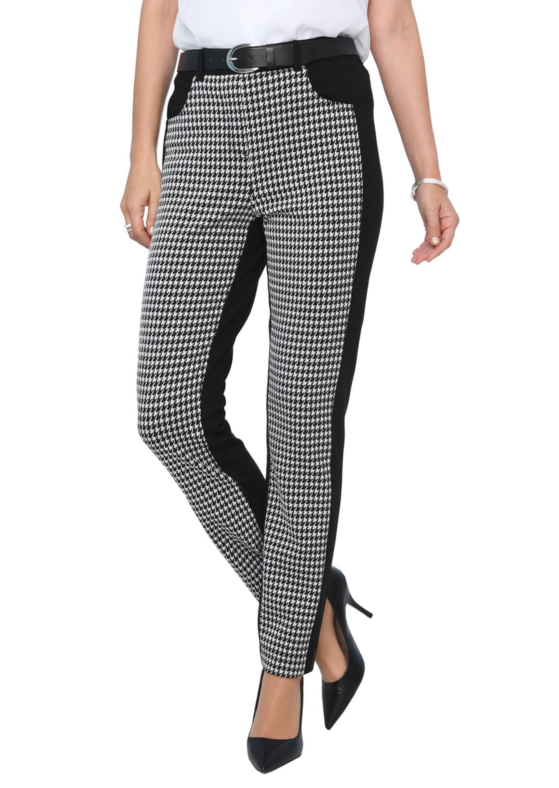 Formstabile Jerseyhose in trendigem Materialmix - schwarz / cremeweiß - Gr. 52 von Goldner Fashion von Goldner Fashion