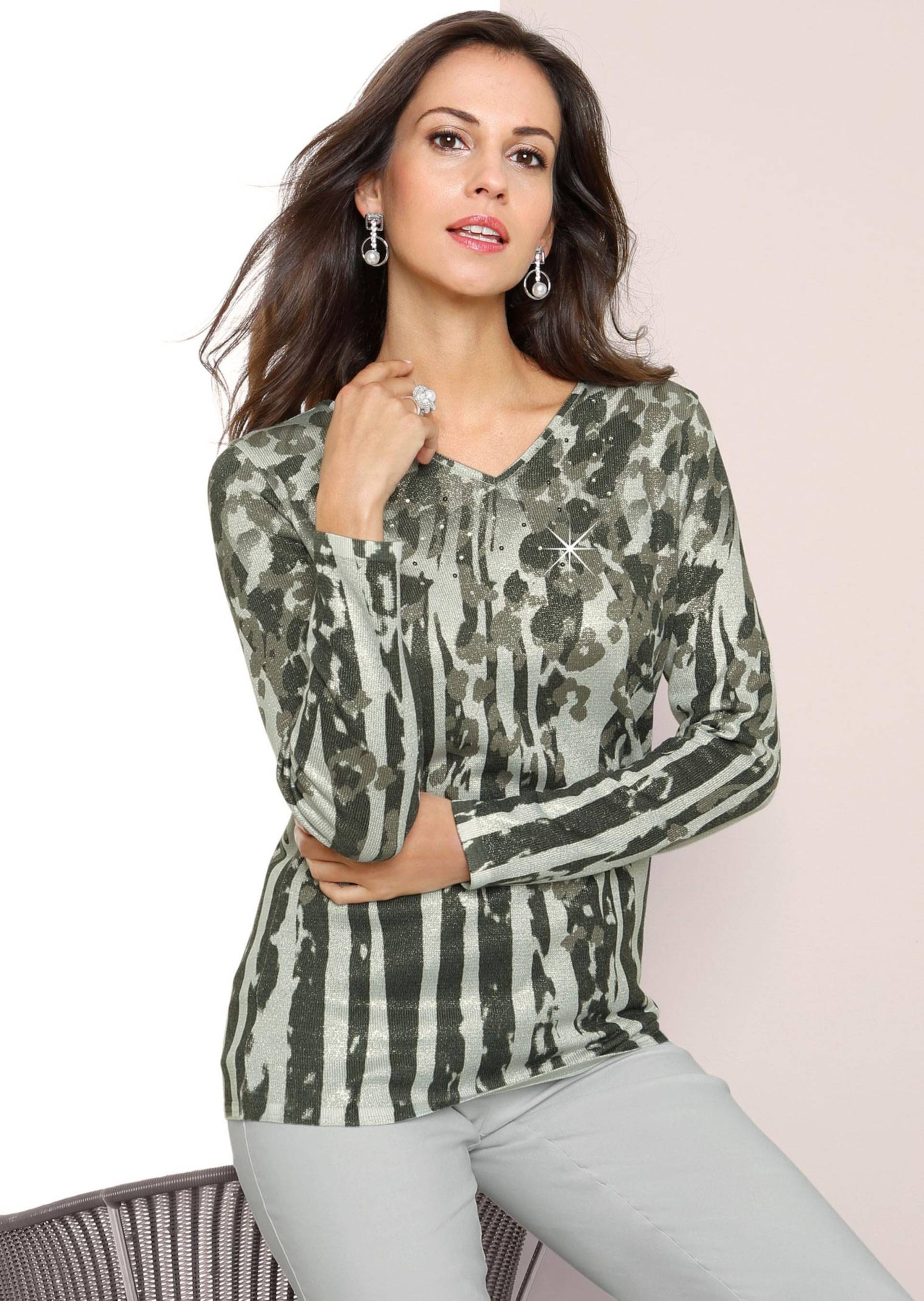 Gemusterter Pullover in Glanzoptik - taupe / gemustert - Gr. 42 von Goldner Fashion von Goldner Fashion