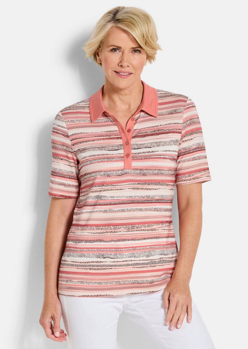 Geringeltes Poloshirt aus Viskose-Jersey - altrosé / gemustert - Gr. 52 von Goldner Fashion von Goldner Fashion