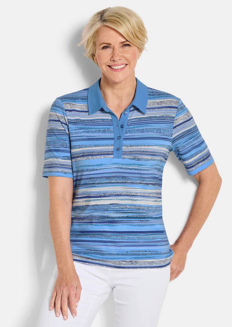 Geringeltes Poloshirt aus Viskose-Jersey - blau / gemustert - Gr. 52 von Goldner Fashion von Goldner Fashion