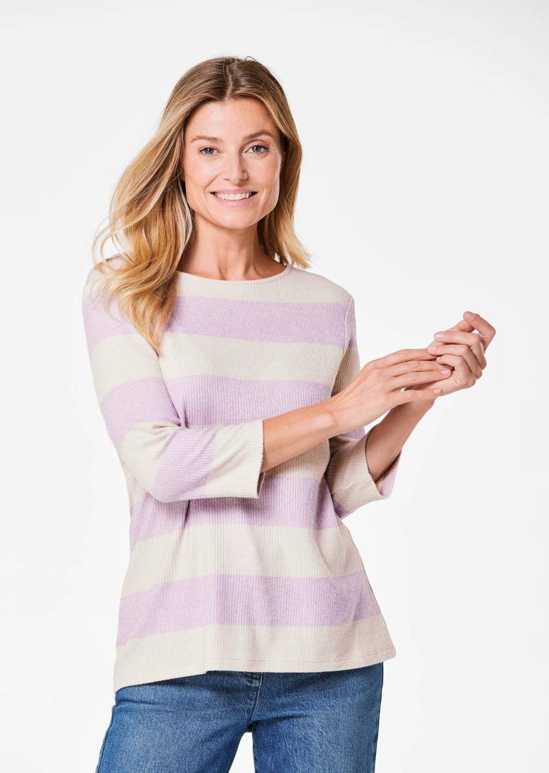 Geripptes Shirt mit Blockstreifen - flieder / gemustert - Gr. 24 von Goldner Fashion von Goldner Fashion