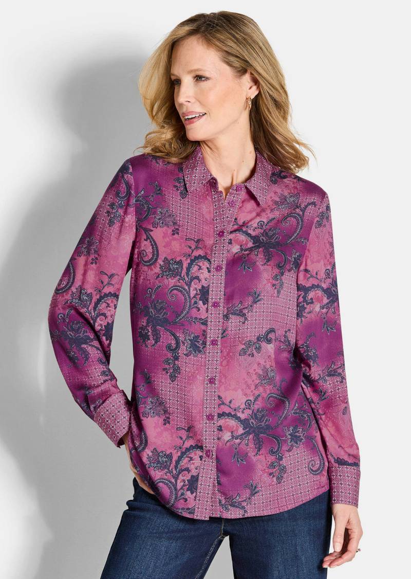 Hemdbluse aus Viskose-Satin - beere / gemustert - Gr. 21 von Goldner Fashion von Goldner Fashion