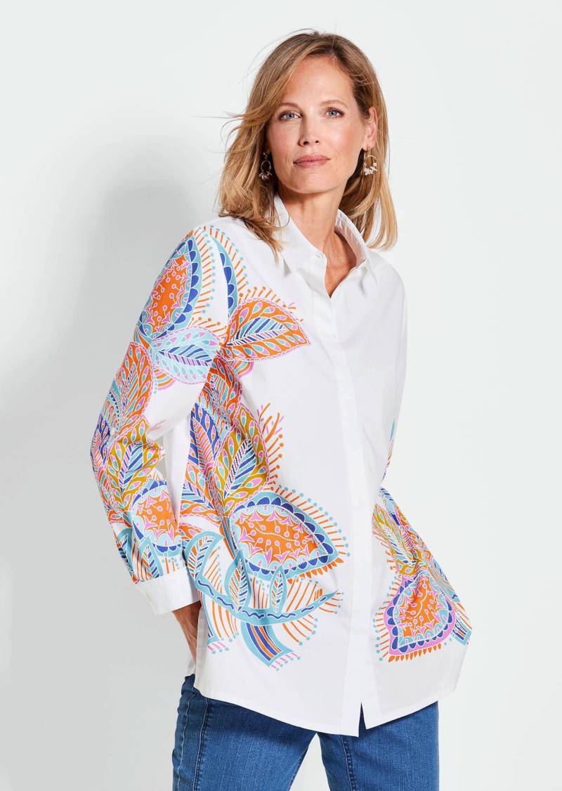 Hemdbluse mit Perlenstickerei - weiß / gemustert - Gr. 24 von Goldner Fashion von Goldner Fashion