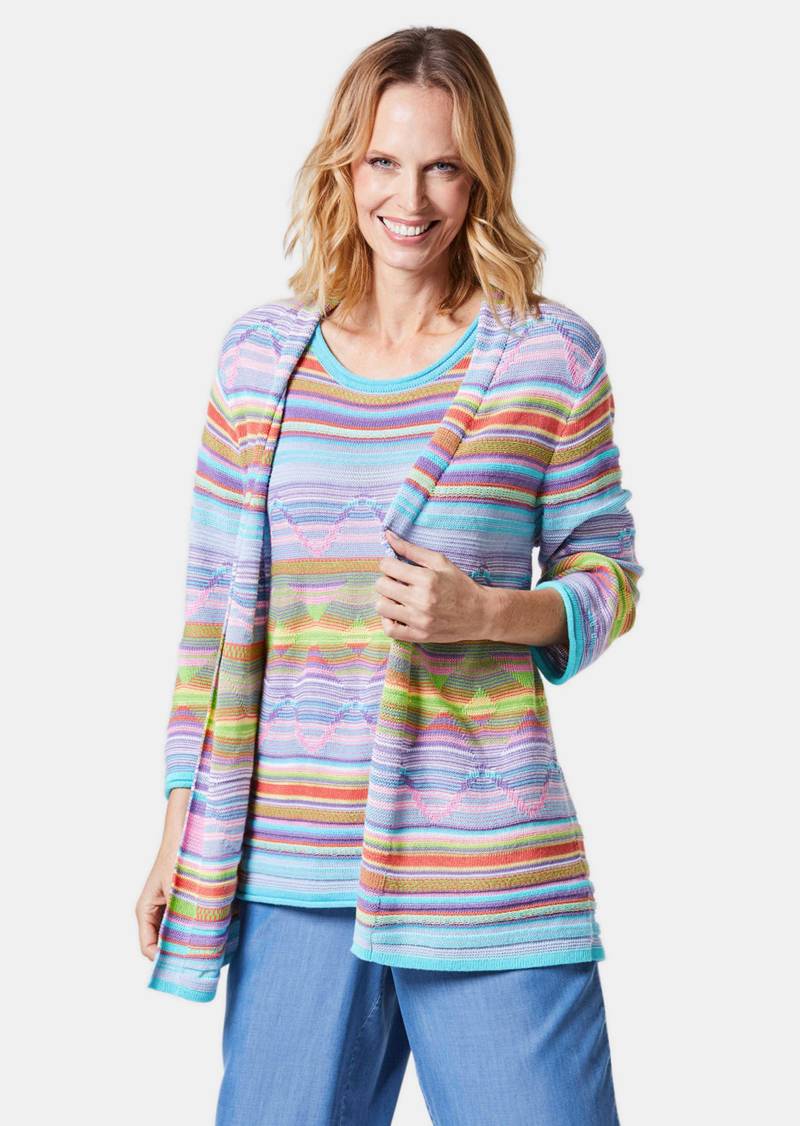 Hochwertige Jacquard-Strickjacke - türkis / gemustert - Gr. 24 von Goldner Fashion von Goldner Fashion