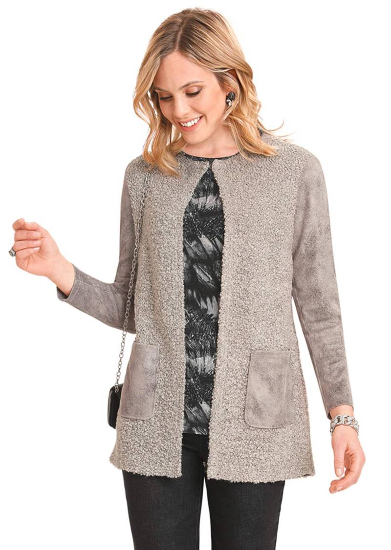 Hochwertiger Cardigan mit aufwendigem Material-Mix - stein - Gr. 21 von Goldner Fashion von Goldner Fashion