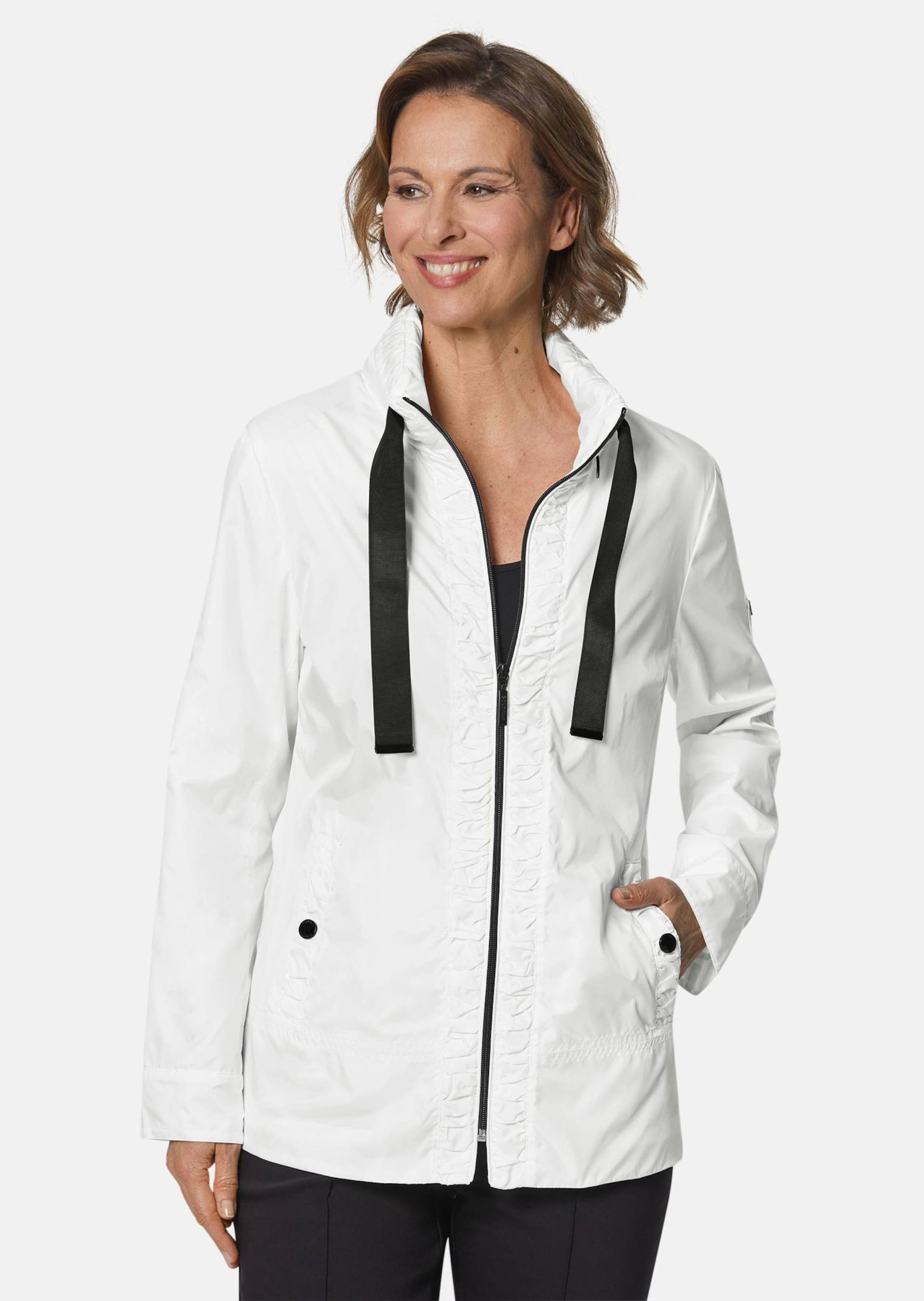 Jacke mit liebevollen Raffungen und versteckter Kapuze - weiß - Gr. 52 von Goldner Fashion von Goldner Fashion