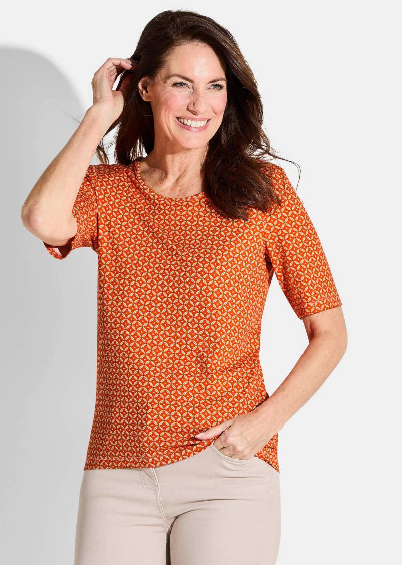 Jersey-Shirt im Minimalprint - orange / cremeweiß / gemustert - Gr. 38 von Goldner Fashion von Goldner Fashion