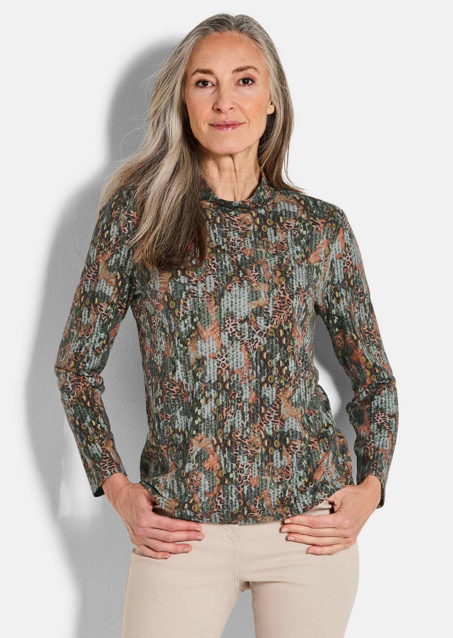 Jersey-Shirt in Flausch-Qualität - graugrün / gemustert - Gr. 22 von Goldner Fashion von Goldner Fashion