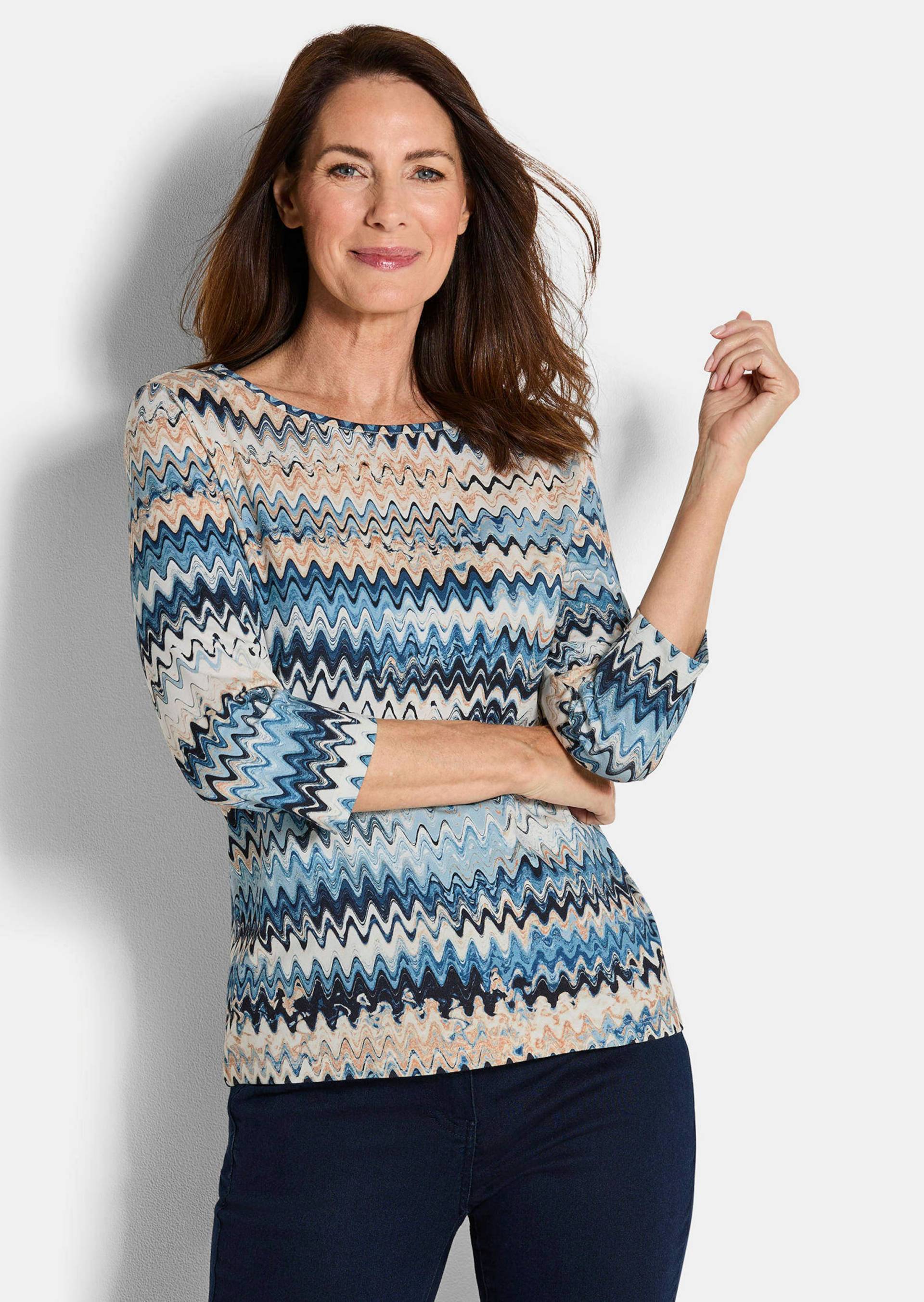 Jersey-Shirt mit 3/4-Ärmeln - blau / gemustert - Gr. 38 von Goldner Fashion von Goldner Fashion