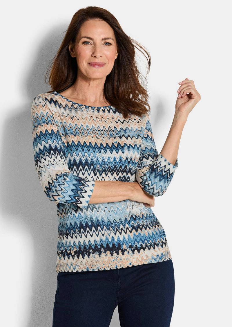 Jersey-Shirt mit 3/4-Ärmeln - blau / gemustert - Gr. 38 von Goldner Fashion von Goldner Fashion