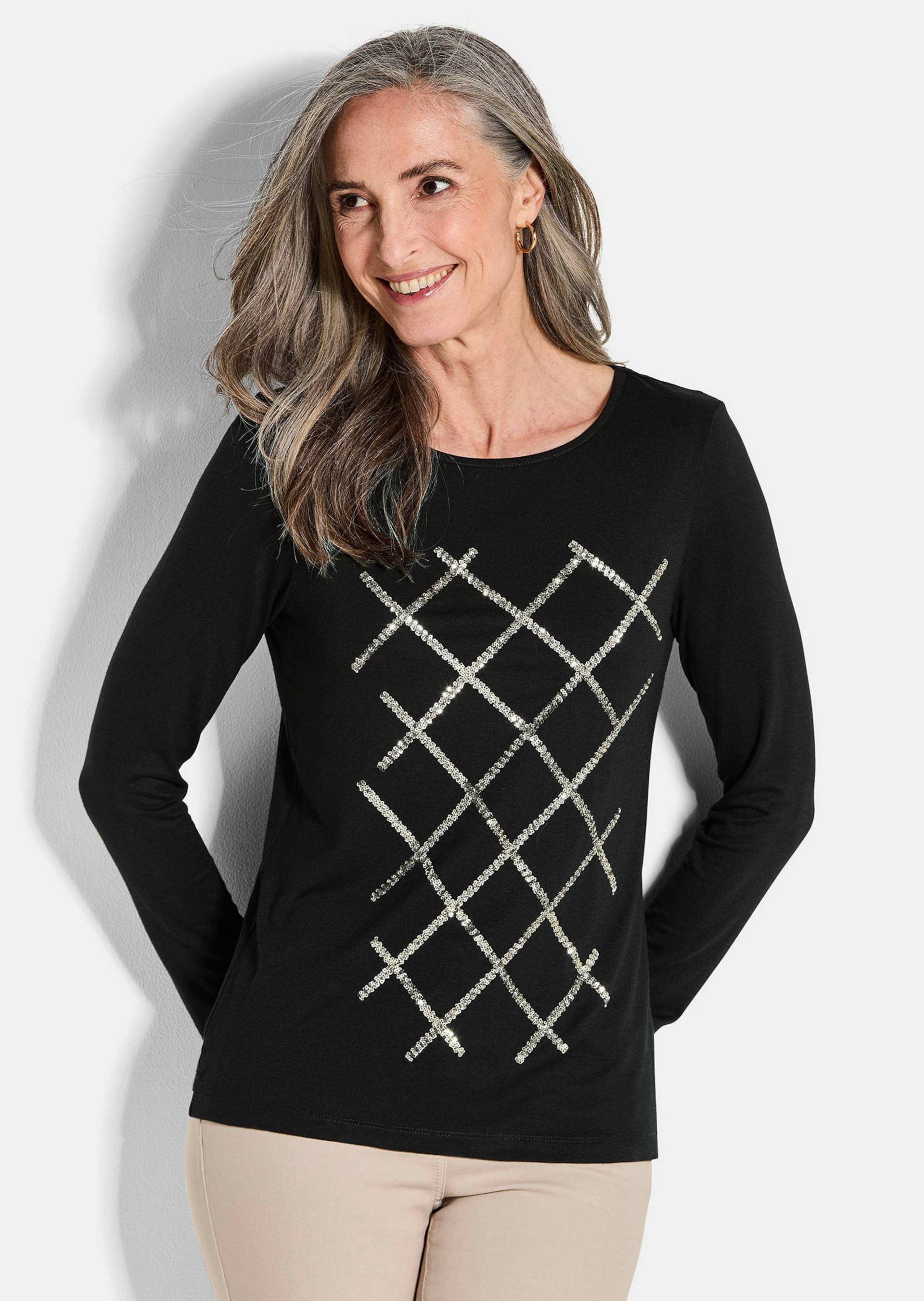 Jersey-Shirt mit Pailletten - schwarz - Gr. 54 von Goldner Fashion von Goldner Fashion