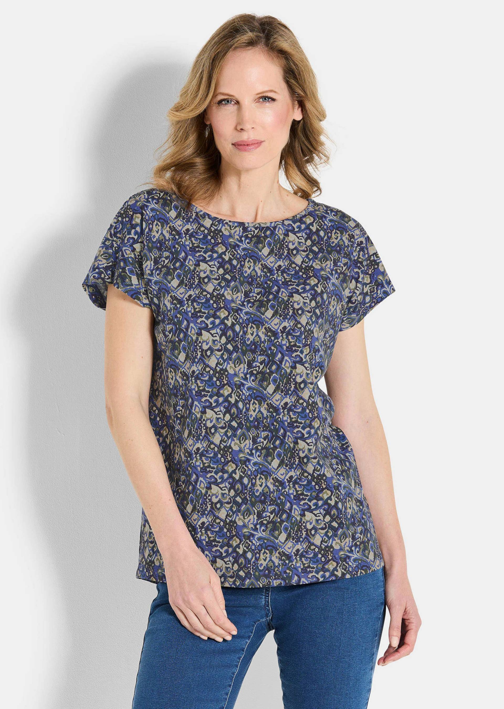 Jersey-Shirt mit überschnittenen Schultern - blau / stein / gemustert - Gr. 20 von Goldner Fashion von Goldner Fashion