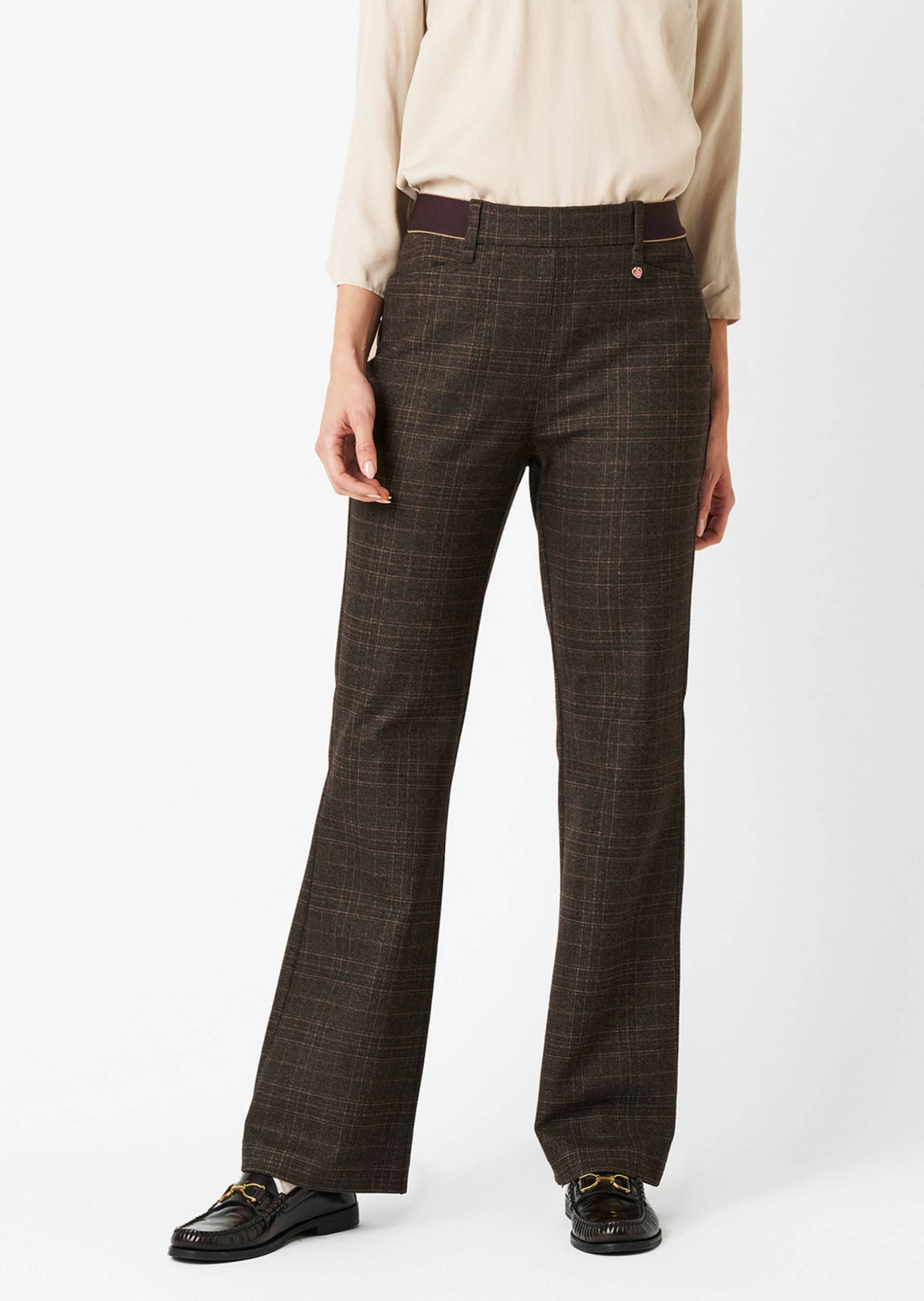 Jerseyhose "Alice New Flared" mit Karomuster - braun / beige / kariert - Gr. 26 von Goldner Fashion von Goldner Fashion