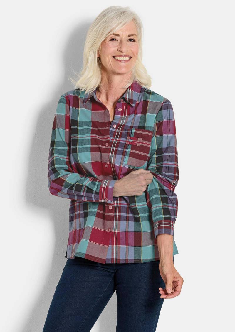 Karierte Hemdbluse aus reiner Baumwolle - rot / gemustert - Gr. 54 von Goldner Fashion von Goldner Fashion