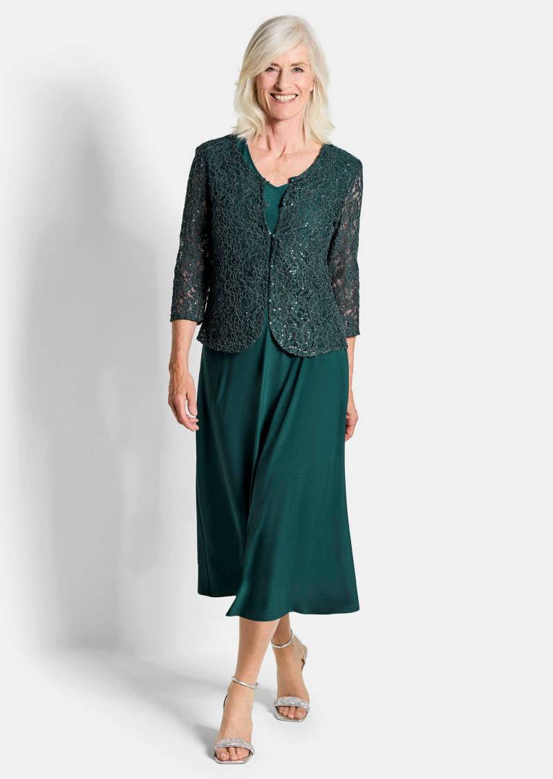 Kleid mit paillettenbesetzter Spitzenjacke - smaragd - Gr. 38 von Goldner Fashion von Goldner Fashion