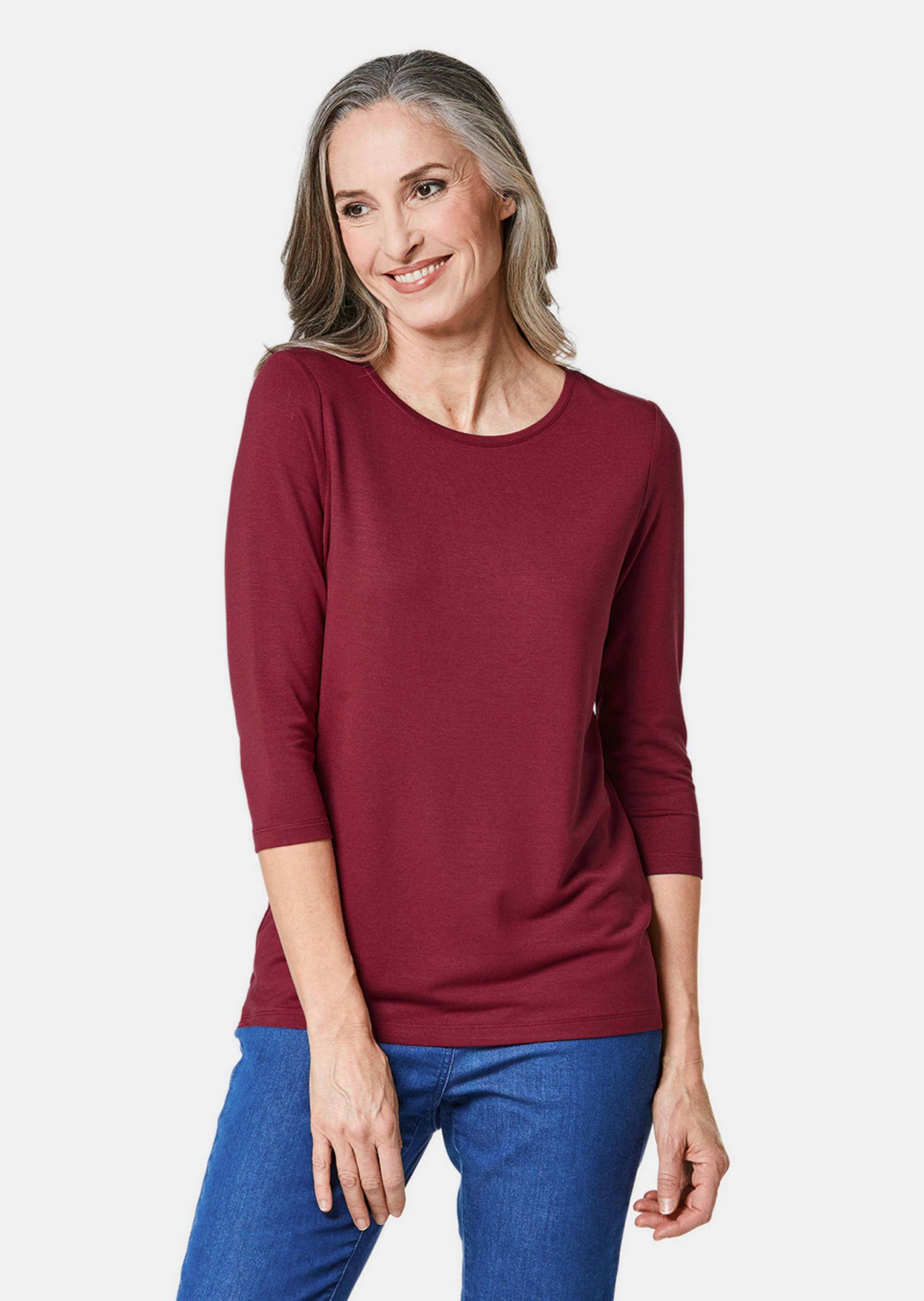 Kombifreundliches Shirt mit ¾ Arm - dunkelrot - Gr. 25 von Goldner Fashion Kombifreundliches Shirt mit ¾ Arm - dunkelrot - Gr. 25 von Goldner Fashion von Goldner Fashion