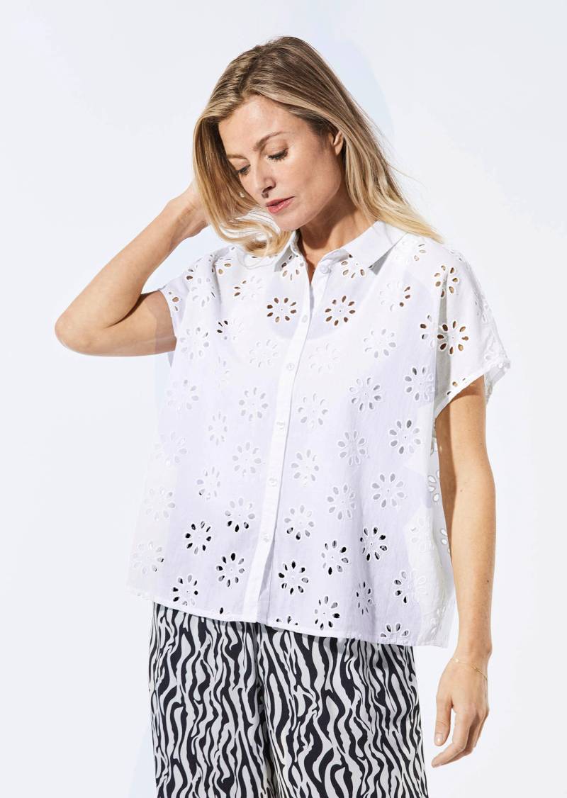 Kurzarm Bluse mit Loch-Muster - weiß - Gr. 21 von Goldner Fashion von Goldner Fashion