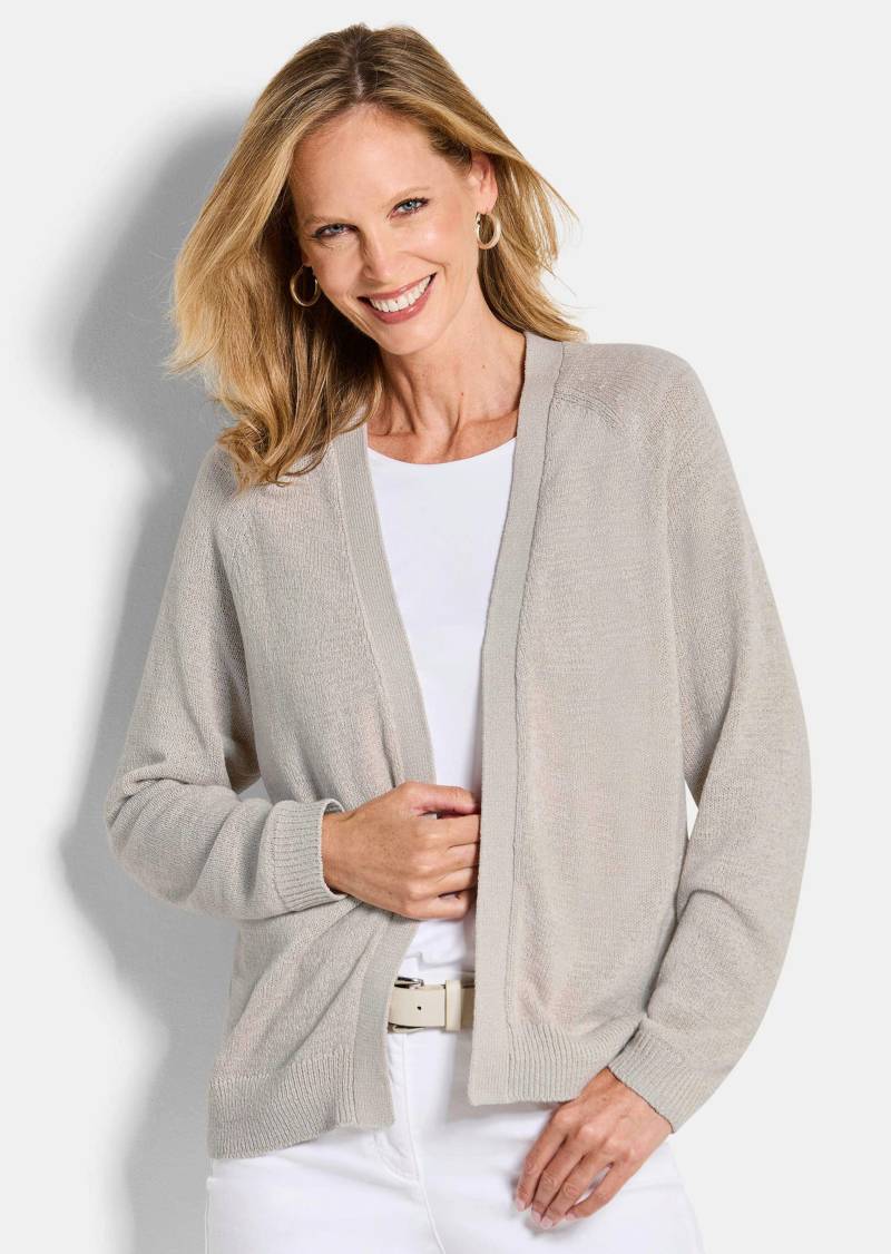 Kurze Strickjacke aus Bändchengarn - stein - Gr. 54 von Goldner Fashion von Goldner Fashion