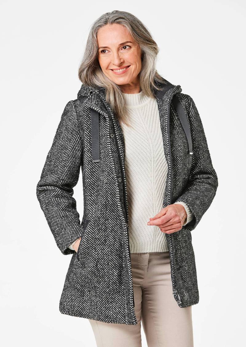 Kurzmantel im Fischgrätmuster mit Kapuze - schwarz / weiß - Gr. 38 von Goldner Fashion von Goldner Fashion