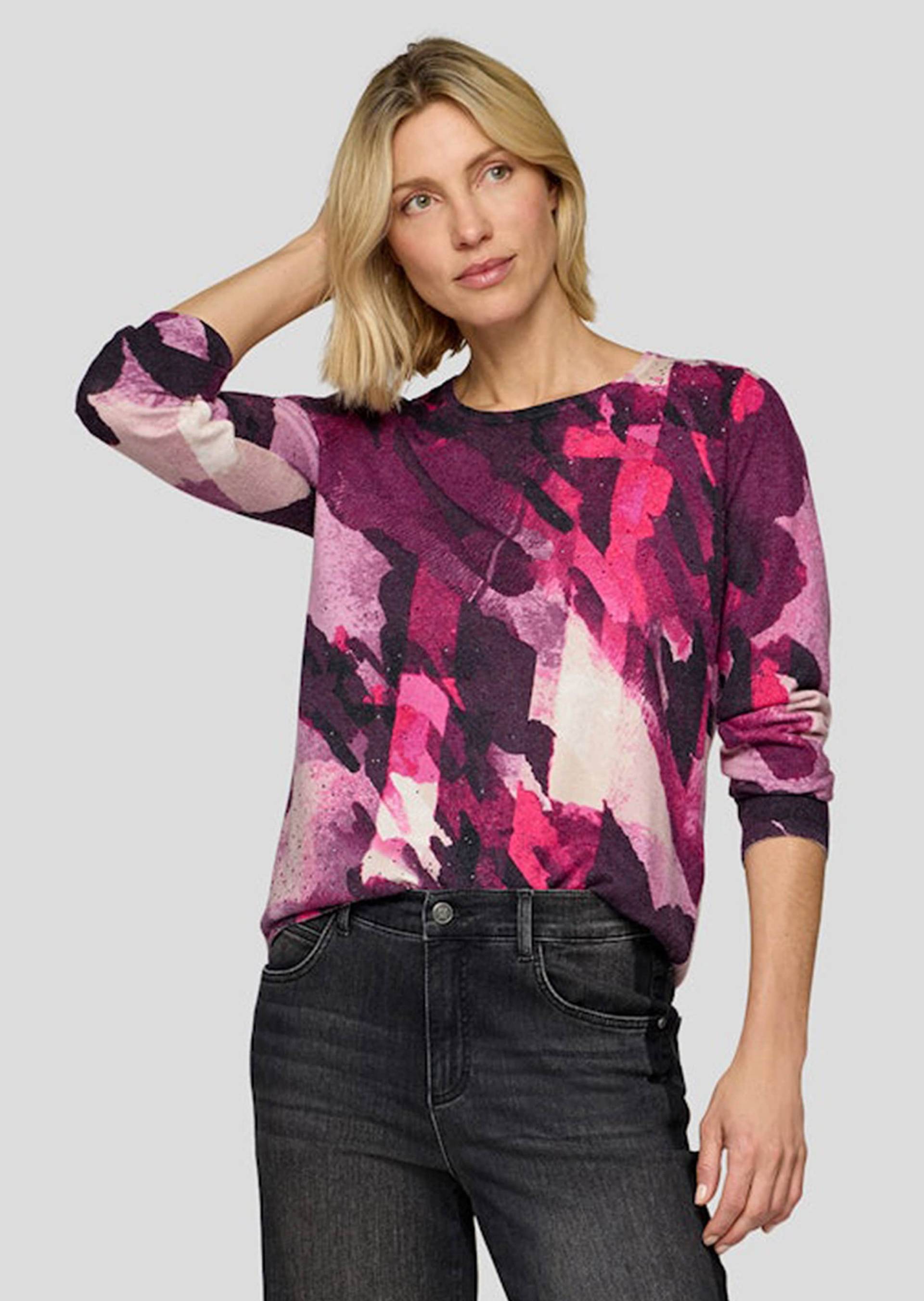 Kuscheliger Strickpullover mit Glitzersteinen - beere / lila / gemustert - Gr. 50 von Goldner Fashion von Goldner Fashion