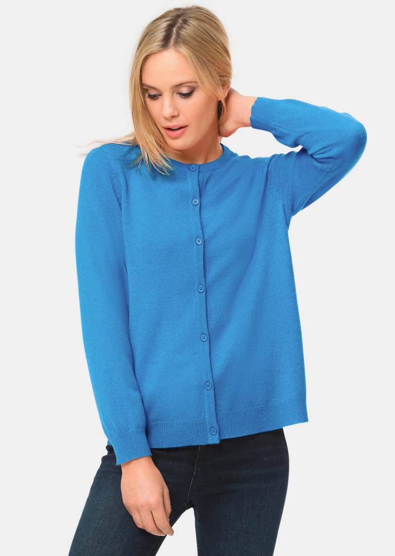 Kuschelweiche Kaschmir-Strickjacke mit Rundhals - blau - Gr. 48 von Goldner Fashion von Goldner Fashion