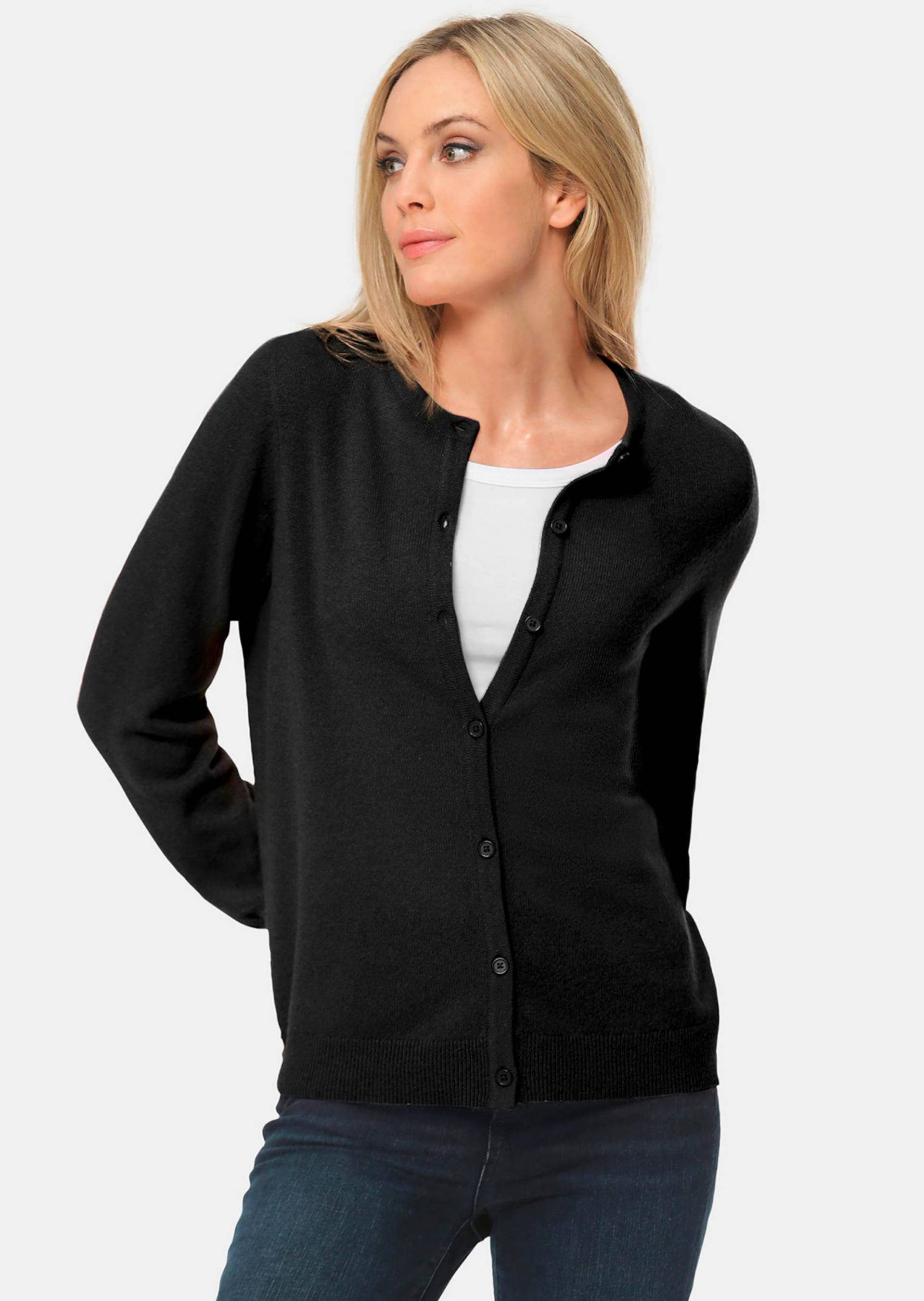 Kuschelweiche Kaschmir-Strickjacke mit Rundhals - schwarz - Gr. 22 von Goldner Fashion von Goldner Fashion