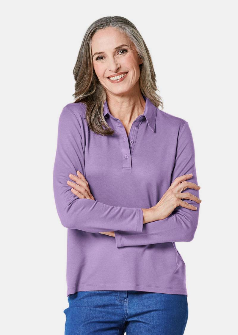Langarm Poloshirt mit Schmuckband an Knopfleiste - flieder - Gr. 48 von Goldner Fashion von Goldner Fashion