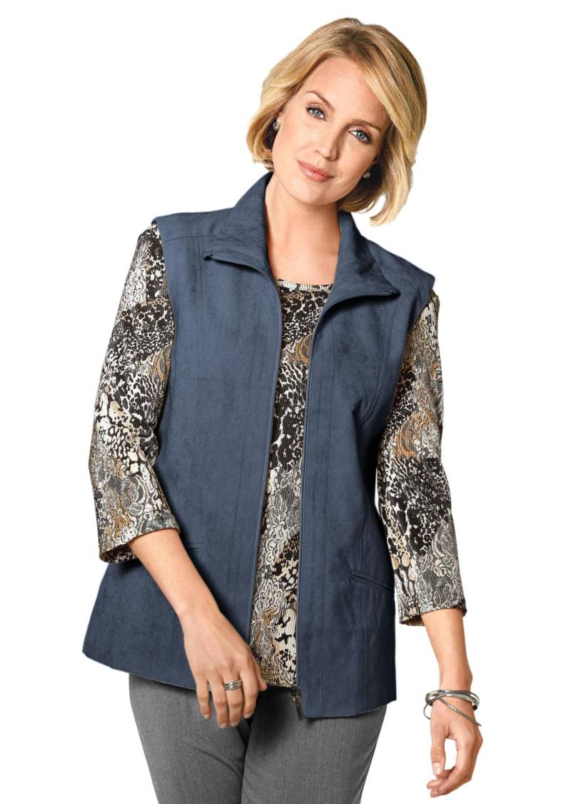 Leichte Weste in schöner Velourslederoptik - rauchblau - Gr. 38 von Goldner Fashion von Goldner Fashion