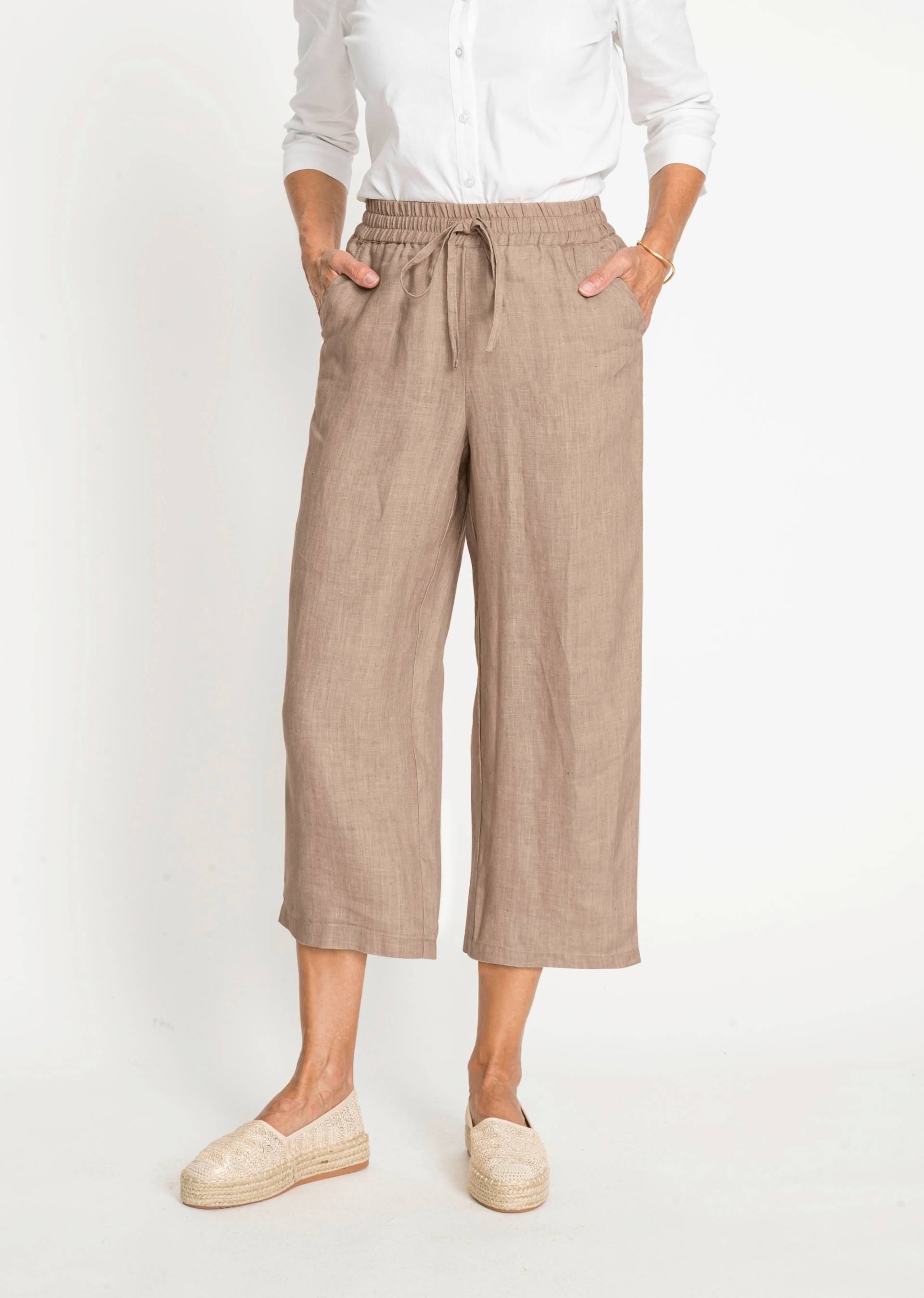 Leinenhose VERA mit weitem Bein - beige / melange - Gr. 42 von Goldner Fashion von Goldner Fashion