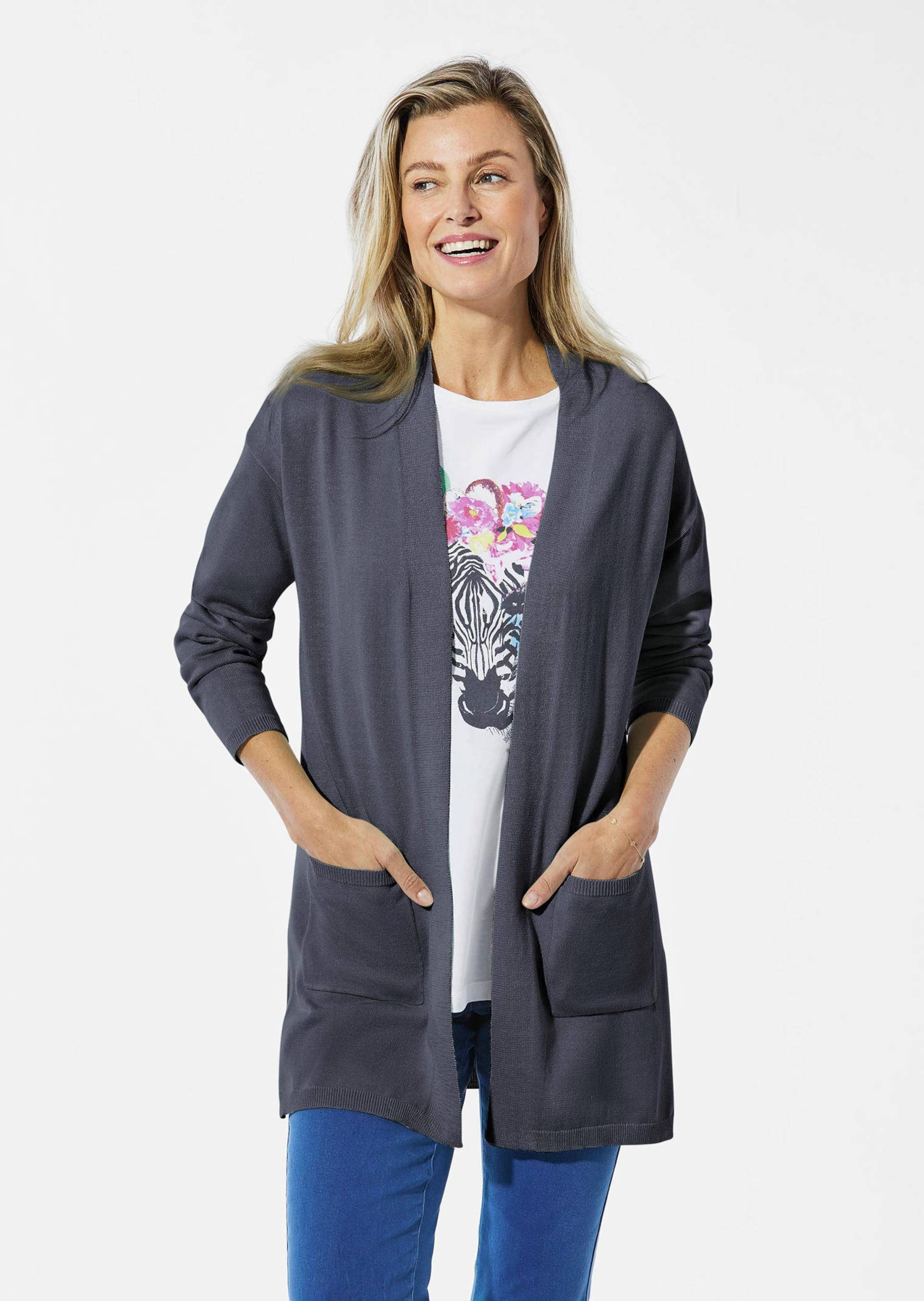 Longstrickjacke mit aufgesetzten Taschen - marine - Gr. 25 von Goldner Fashion von Goldner Fashion