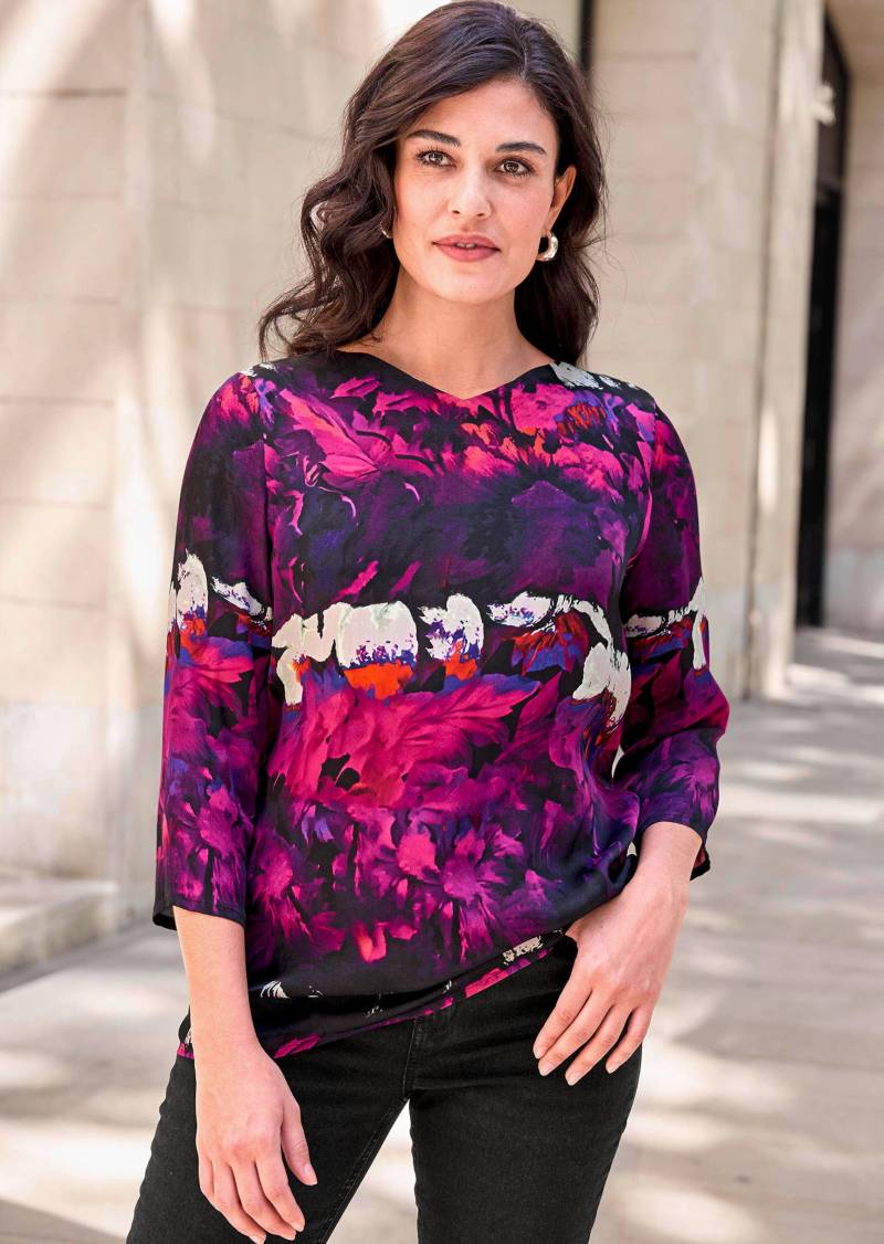 Luxuriöse Satin-Bluse mit 3/4-Ärmel - bunt - Gr. 36 von Goldner Fashion von Goldner Fashion