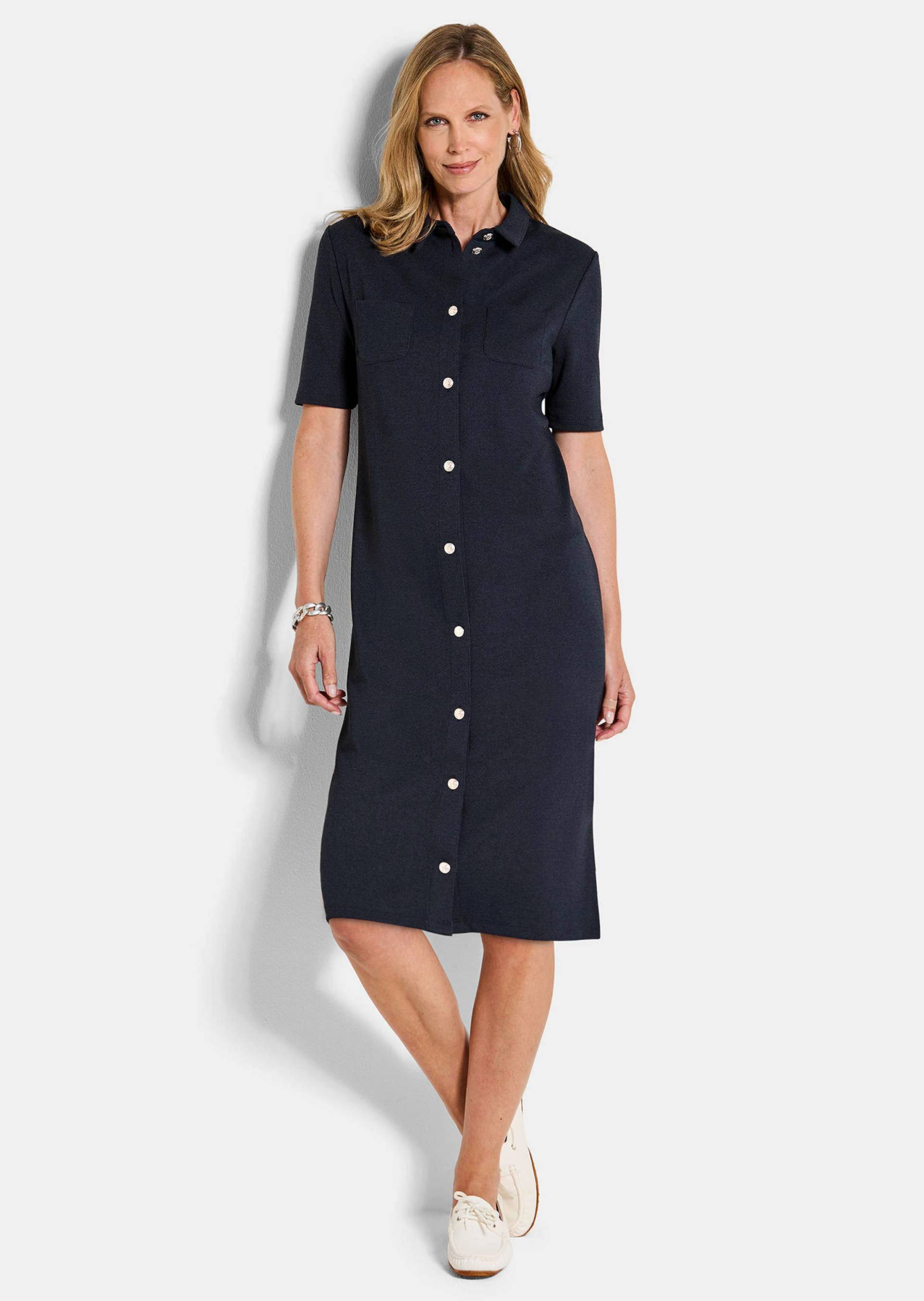 Maritimes Kleid aus Interlock Jersey - marine - Gr. 46 von Goldner Fashion von Goldner Fashion